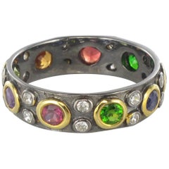 Neu Topas Peridot:: Tsavorit Granat Saphir Amethyst Schwarz Silber Band Ring