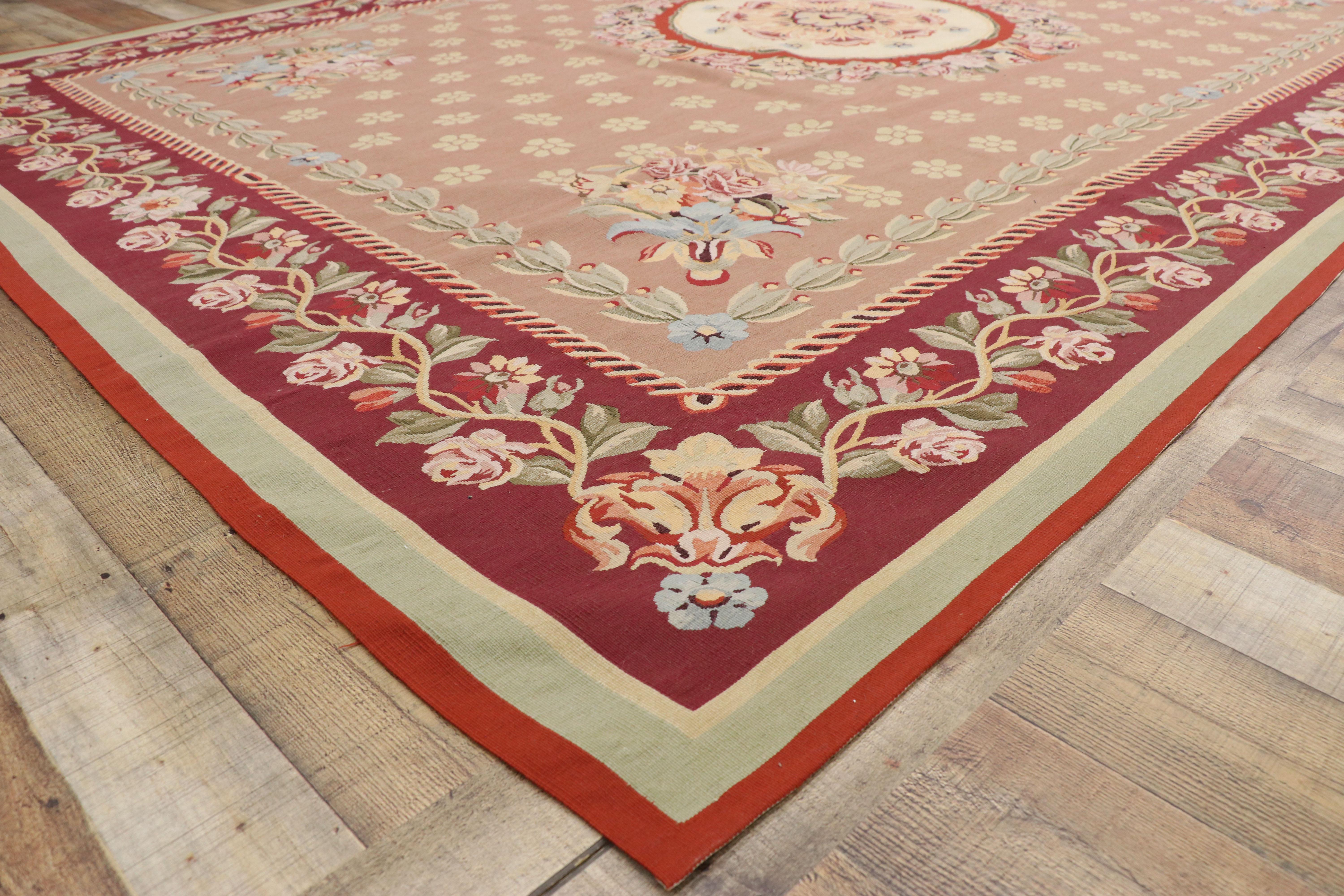 Hand-Woven Traditional Chintz Area Rug with French Aubusson Style and Savonnerie Design