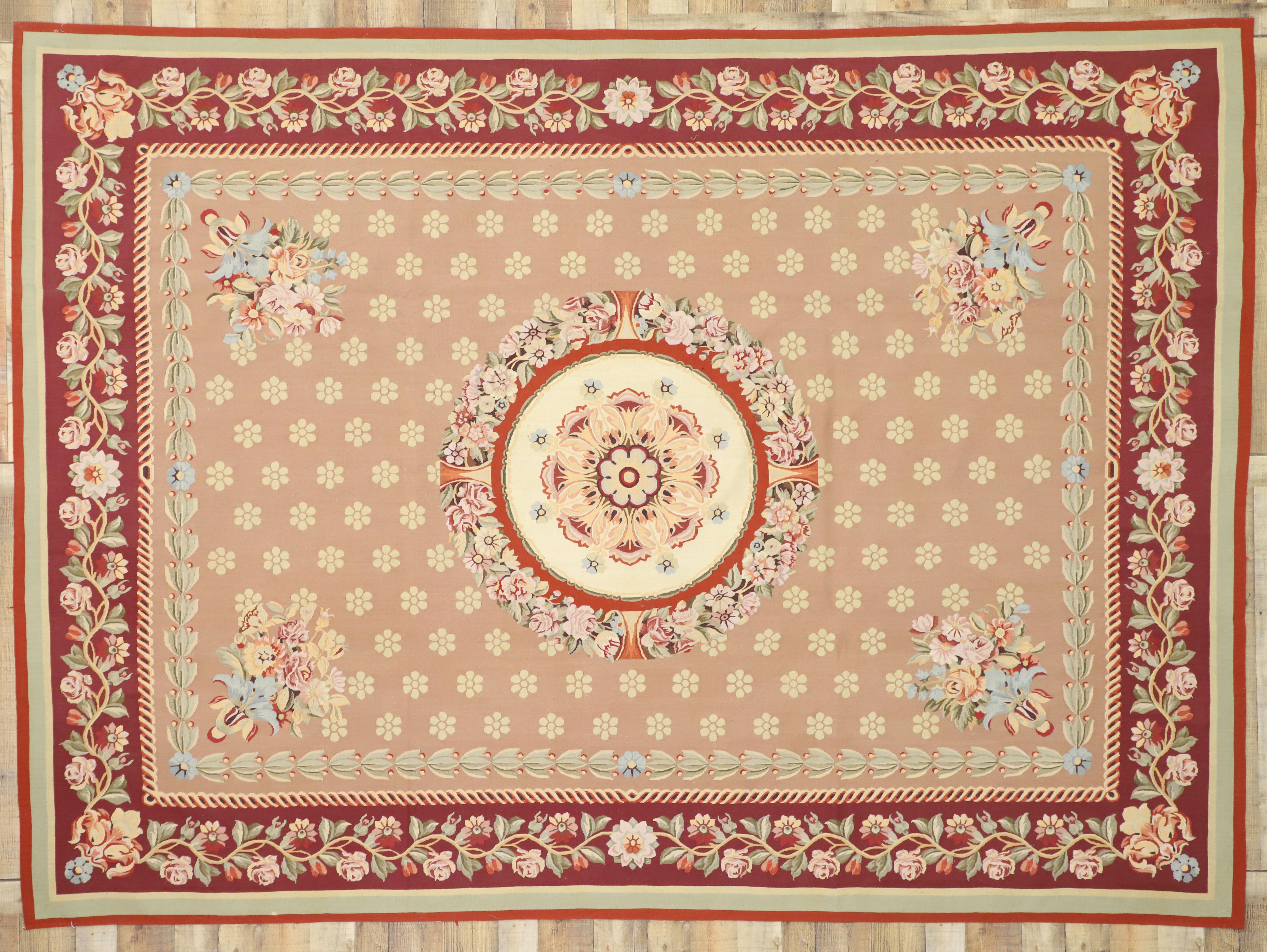 Contemporary Traditional Chintz Area Rug with French Aubusson Style and Savonnerie Design