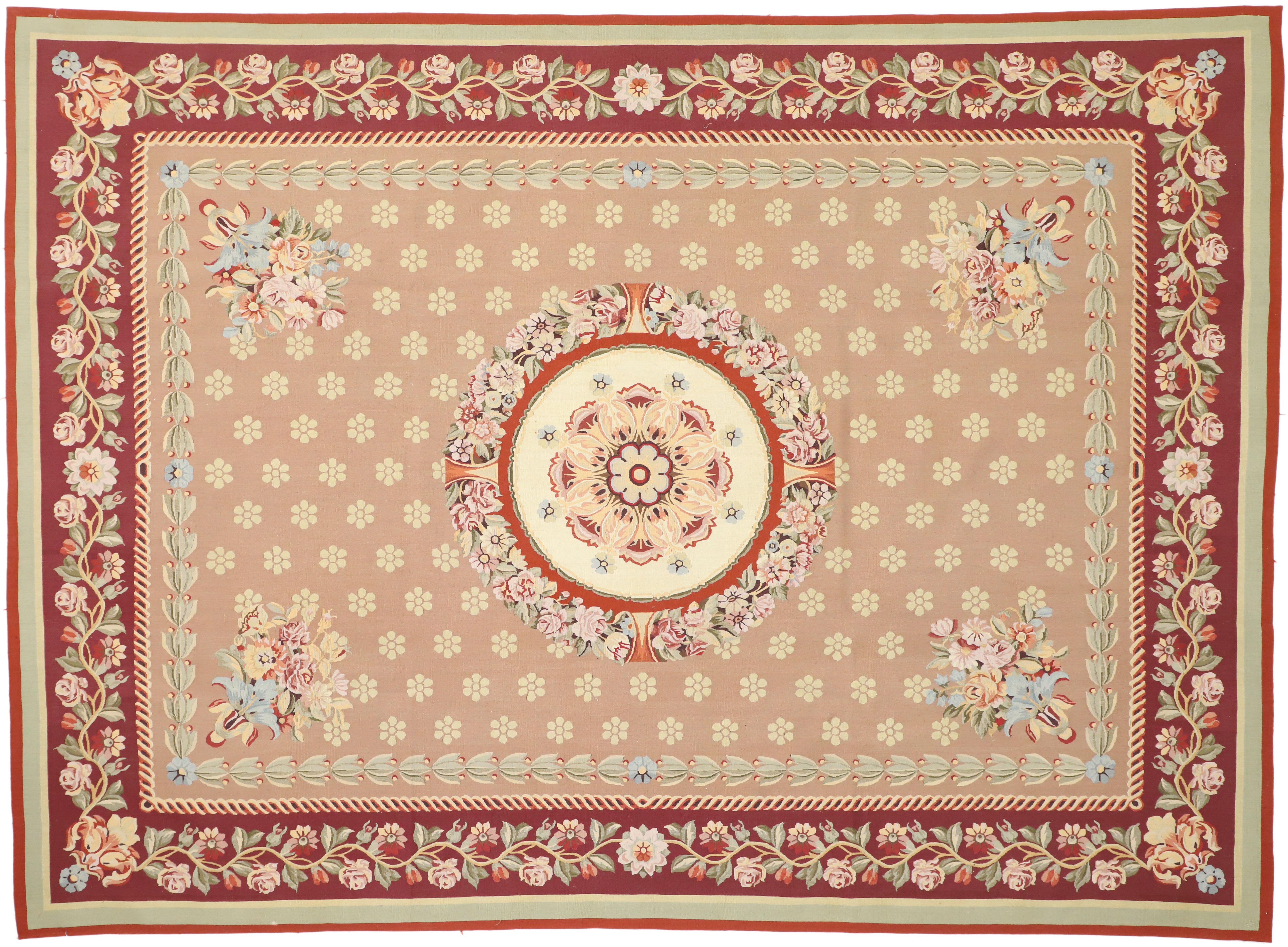 Wool Traditional Chintz Area Rug with French Aubusson Style and Savonnerie Design