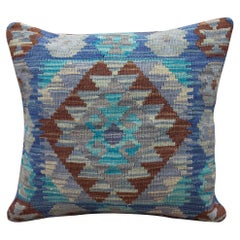New Traditional Blue Kilim Cushion Cover Handwoven Wool Scatter Pillow