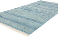 New Tranquil Tides Modern Sky Blue Moroccan Rug, 04'00 x 08'02