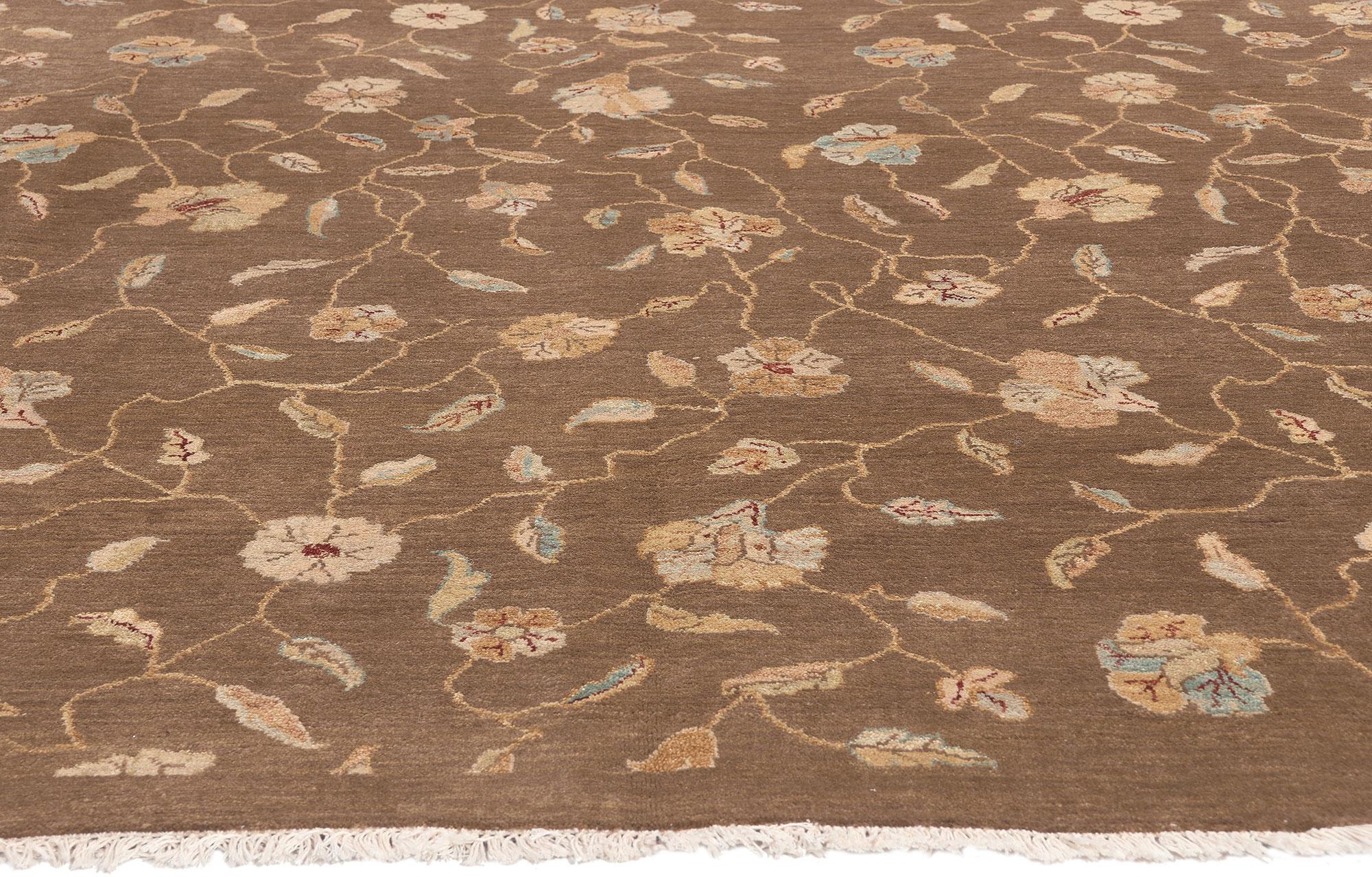Indian New Transitional Area Rug, Biophilic Design Meets Earth-Tone Elegance For Sale