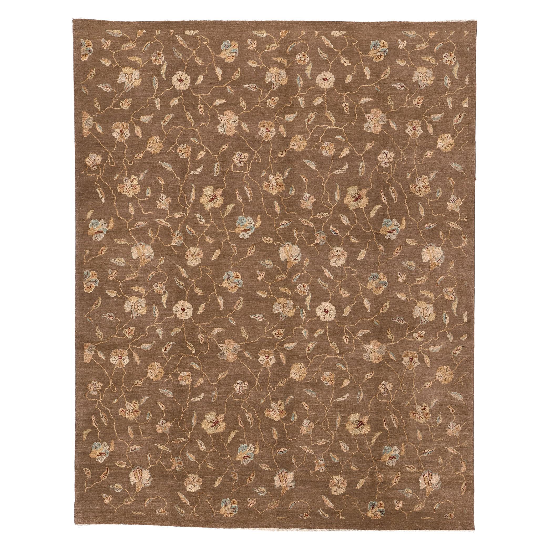 New Transitional Area Rug, Biophilic Design Meets Earth-Tone Elegance For Sale