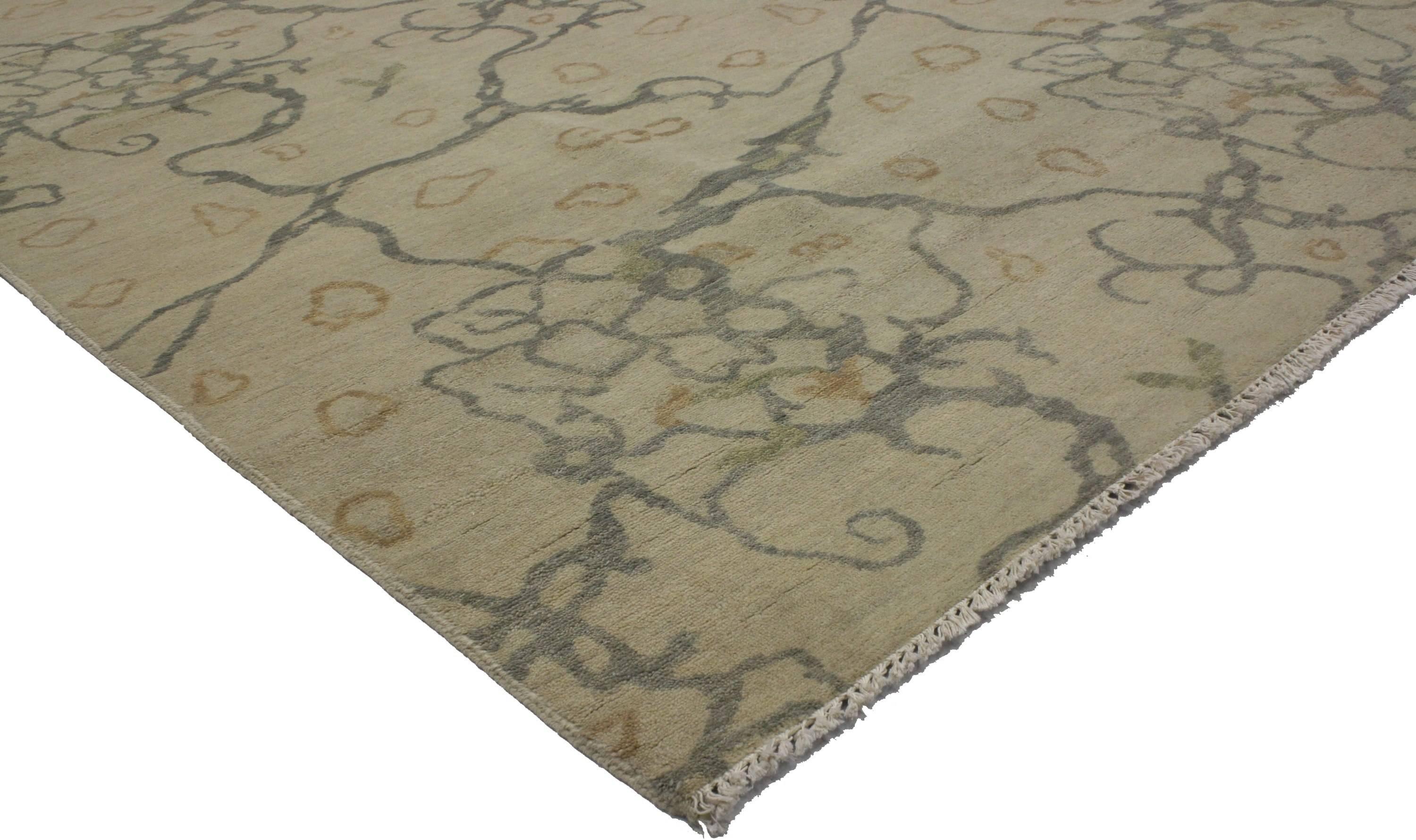 30303 New Transitional Area rug with Contemporary Abstract style and Biophilic design. Nature is alive with possibility in this hand knotted wool new contemporary area rug. It beautifully showcases a transitional style and biophilic design