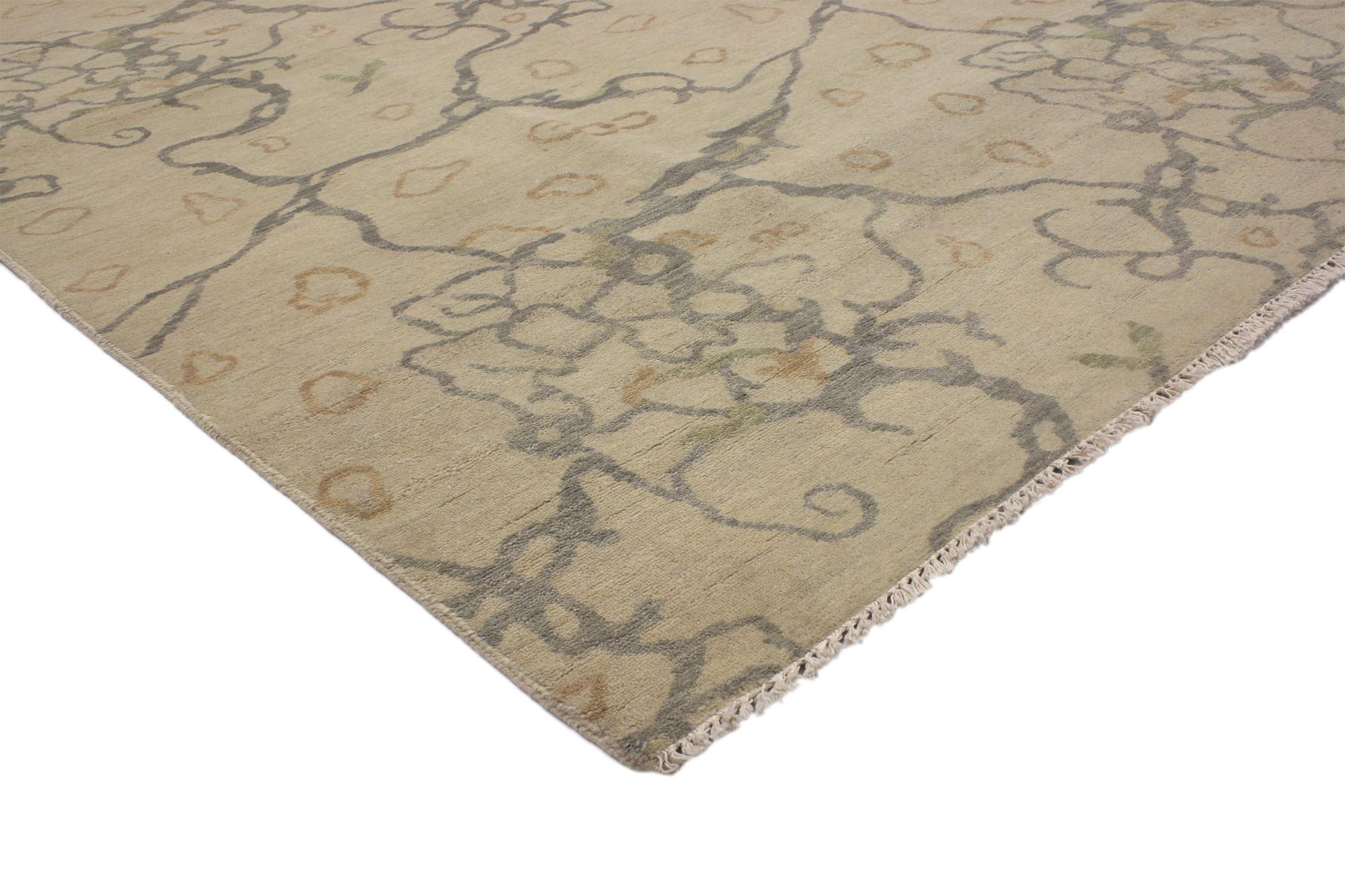 30303 New Zen Garden Transitional Area Rug, 07'10 x 09'11. Umarmen Sie die ruhige Schönheit der Natur mit diesem handgeknüpften Wollteppich Organic Modern im indischen Übergangsstil, der an die Ruhe eines japanischen Zen-Gartens erinnern soll. Der
