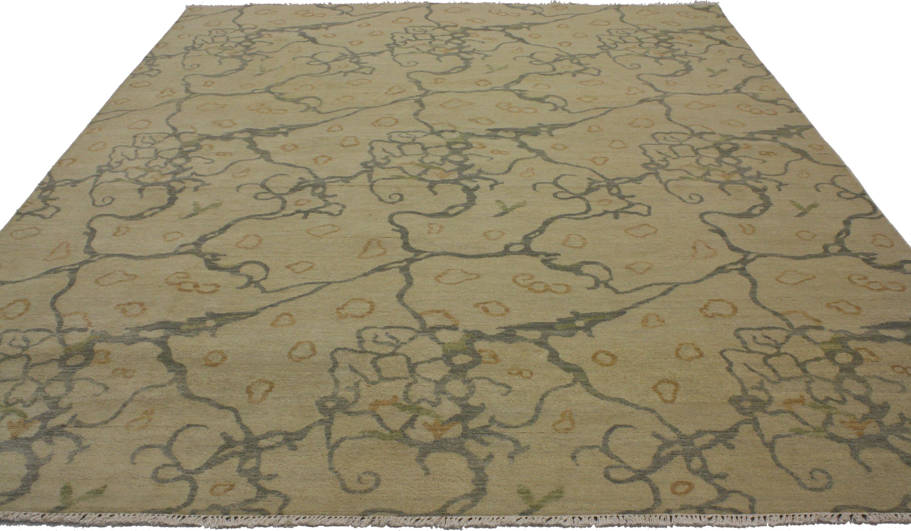Indian New Transitional Area Rug With Contemporary Abstract Style and Biophilic Design For Sale