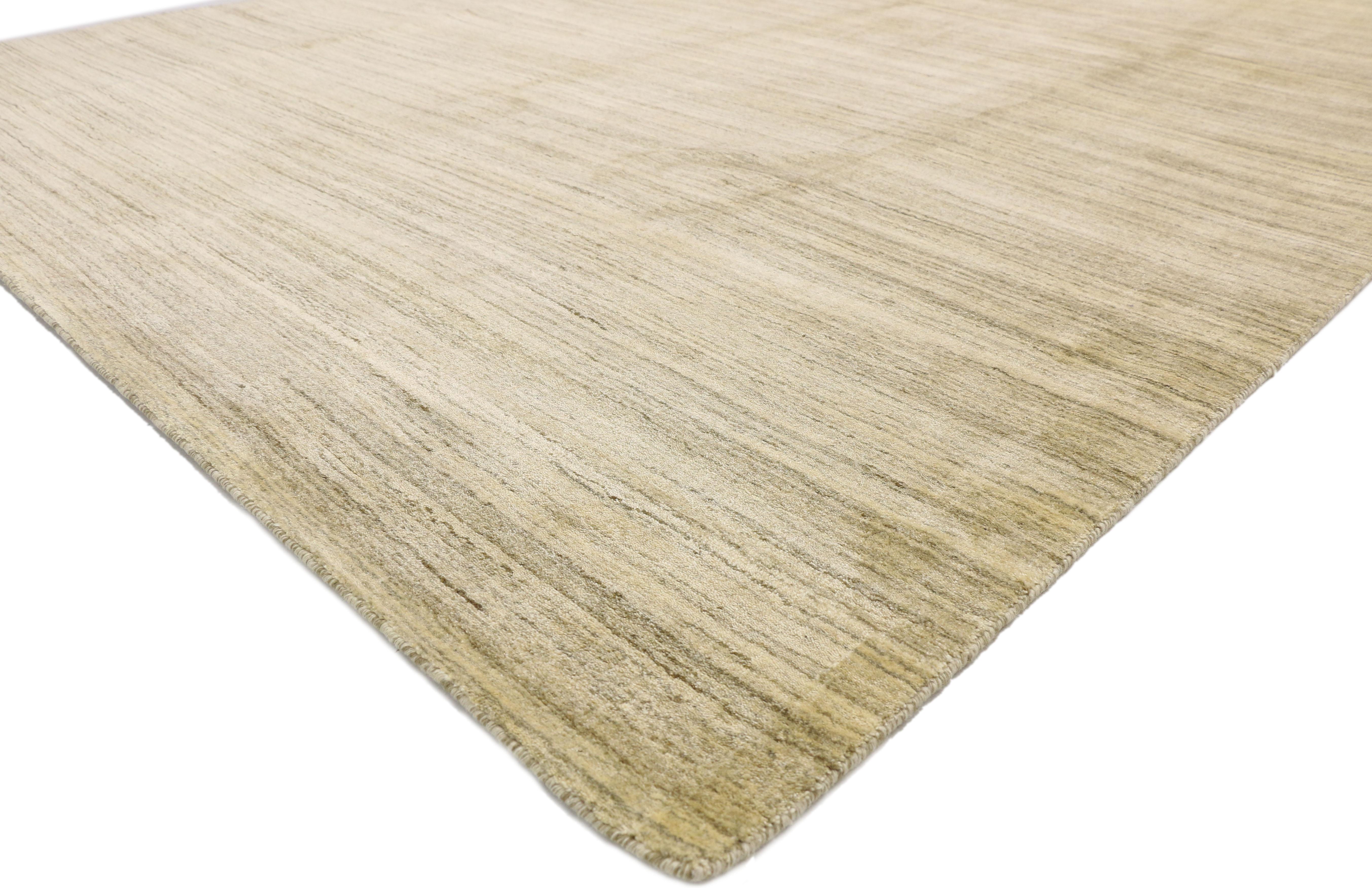 30458 new transitional area rug with cozy, Hygge vibes and warm Amish-Shaker style. This neutral transitional area rug emanates function and versatility with warm, hygge vibes. It features striations of subtle colors running across the width in