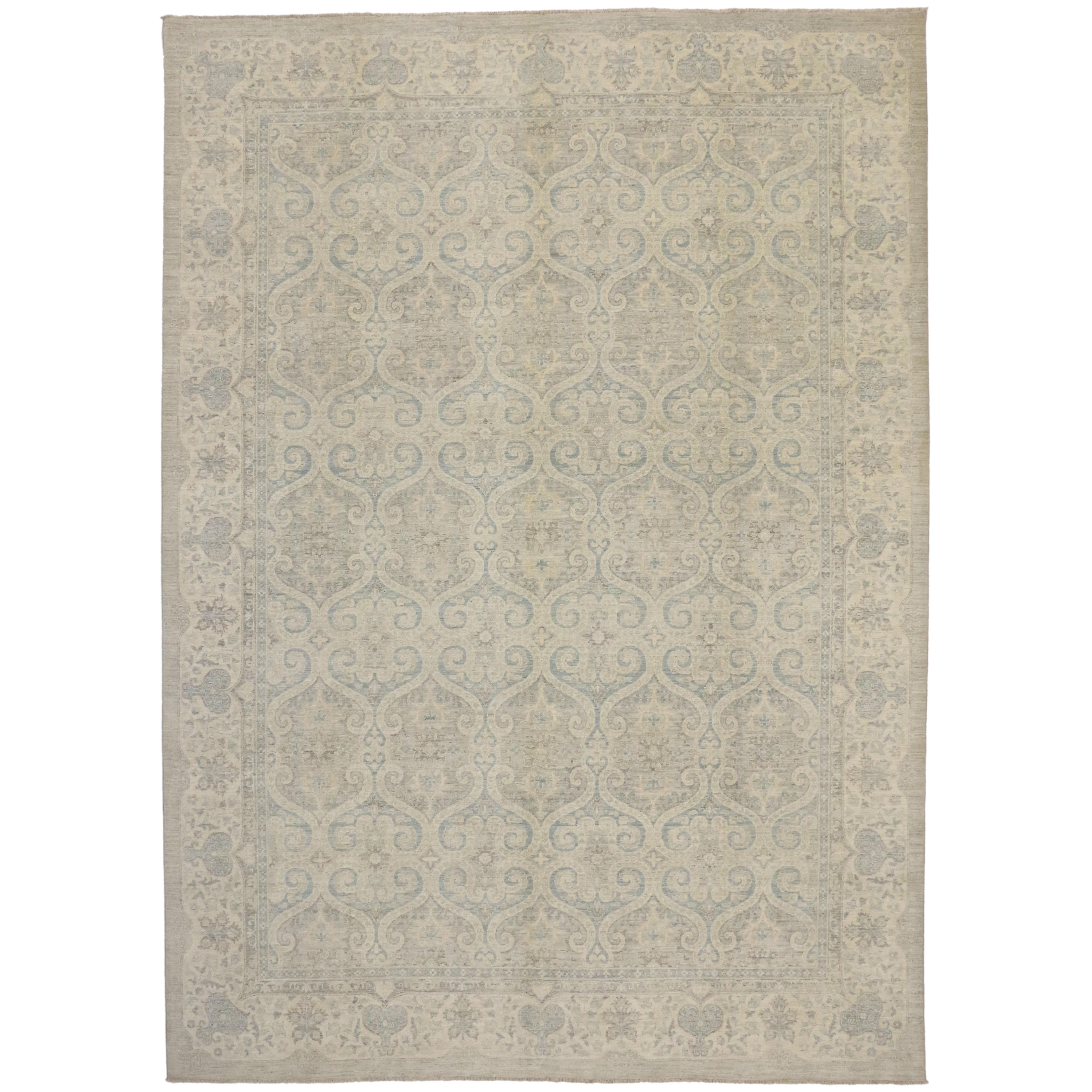 New Transitional Area Rug with French Cottage Style in Neutral Coastal Colors