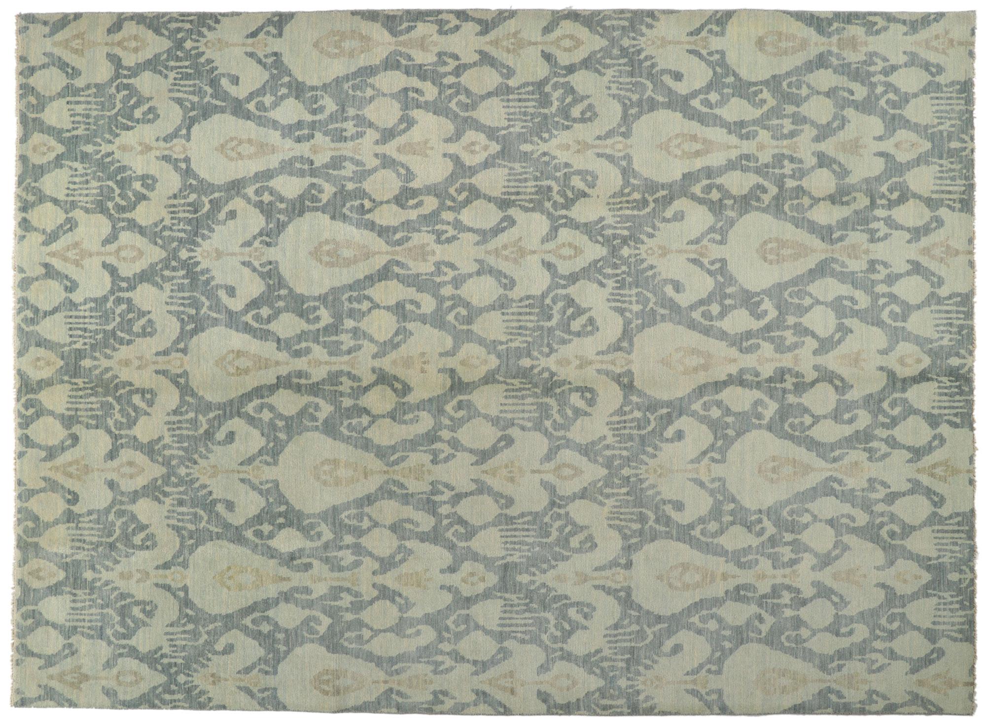 Neuer Übergangs-Teppich mit Ikat-Muster in weichen blauen Erdtönen im Angebot 2