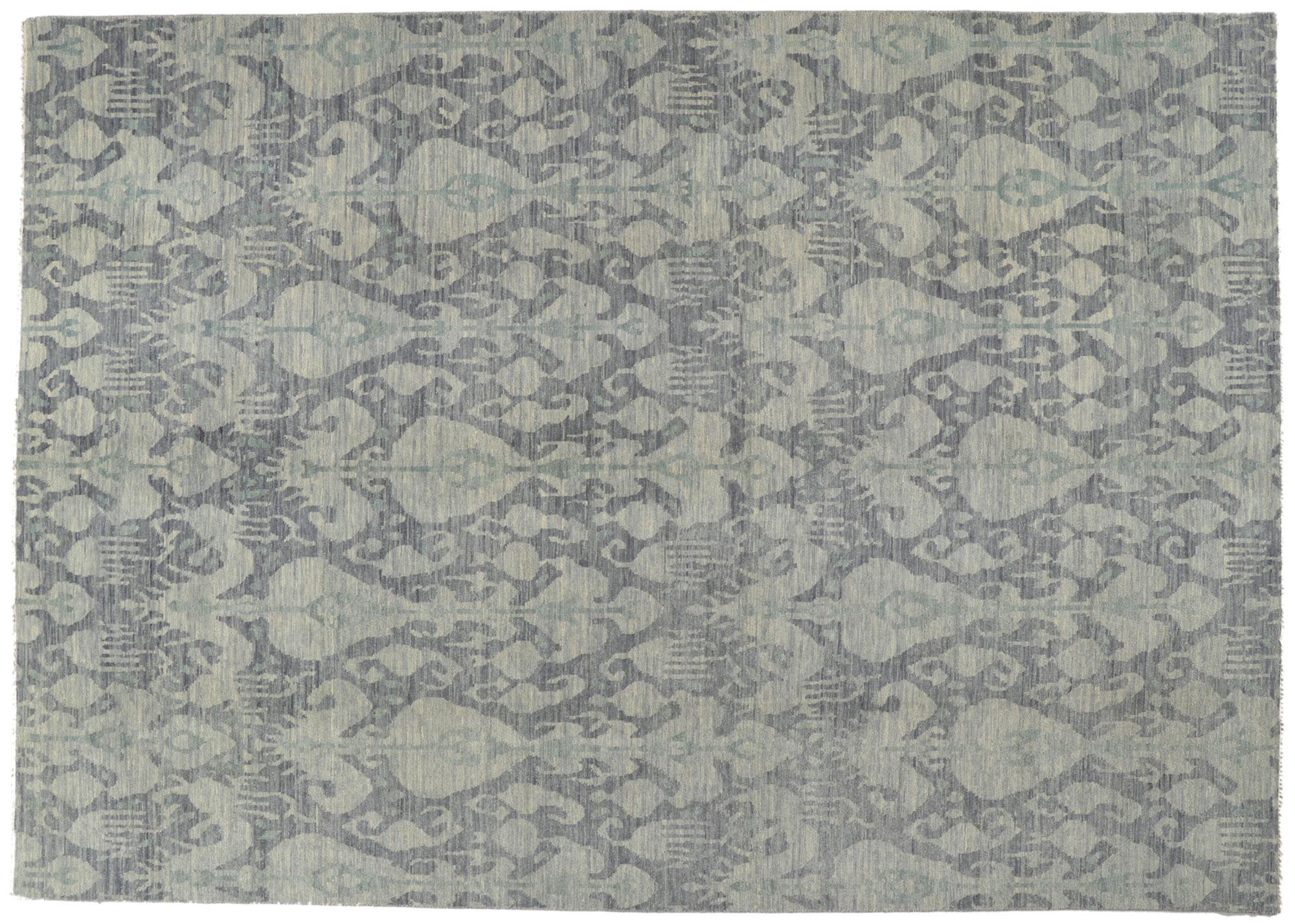 New Transitional Ikat Rug with Gray and Blue Earth-Tone Colors For Sale 2