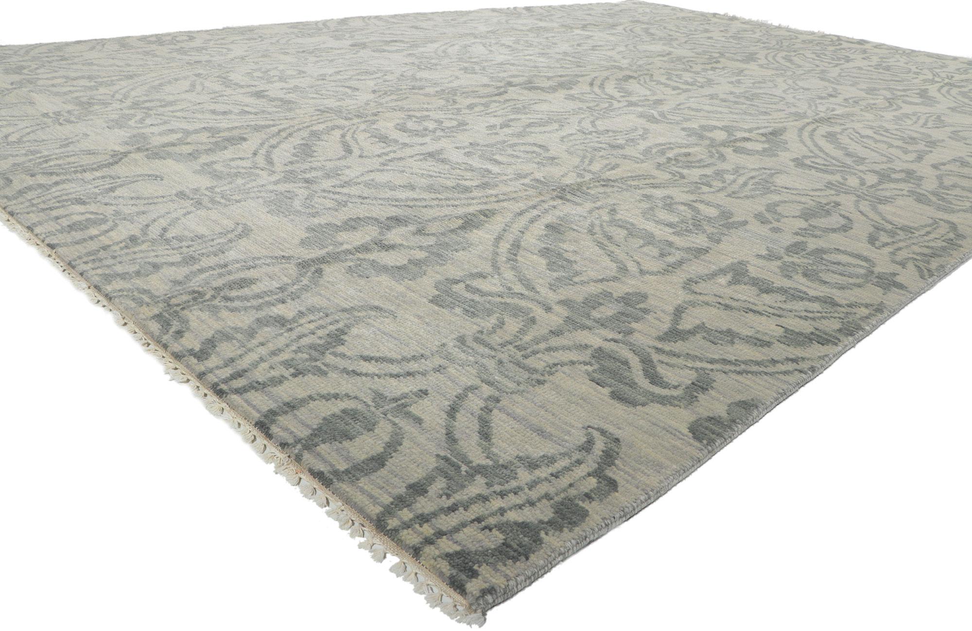 30265 New Transitional Ikat Rug, 09'09 X 14'00. Emanating transitional style with incredible detail and texture, this hand knotted wool Ikat rug from India is a captivating vision of woven beauty. The eye-catching ikat design and earthy colorway