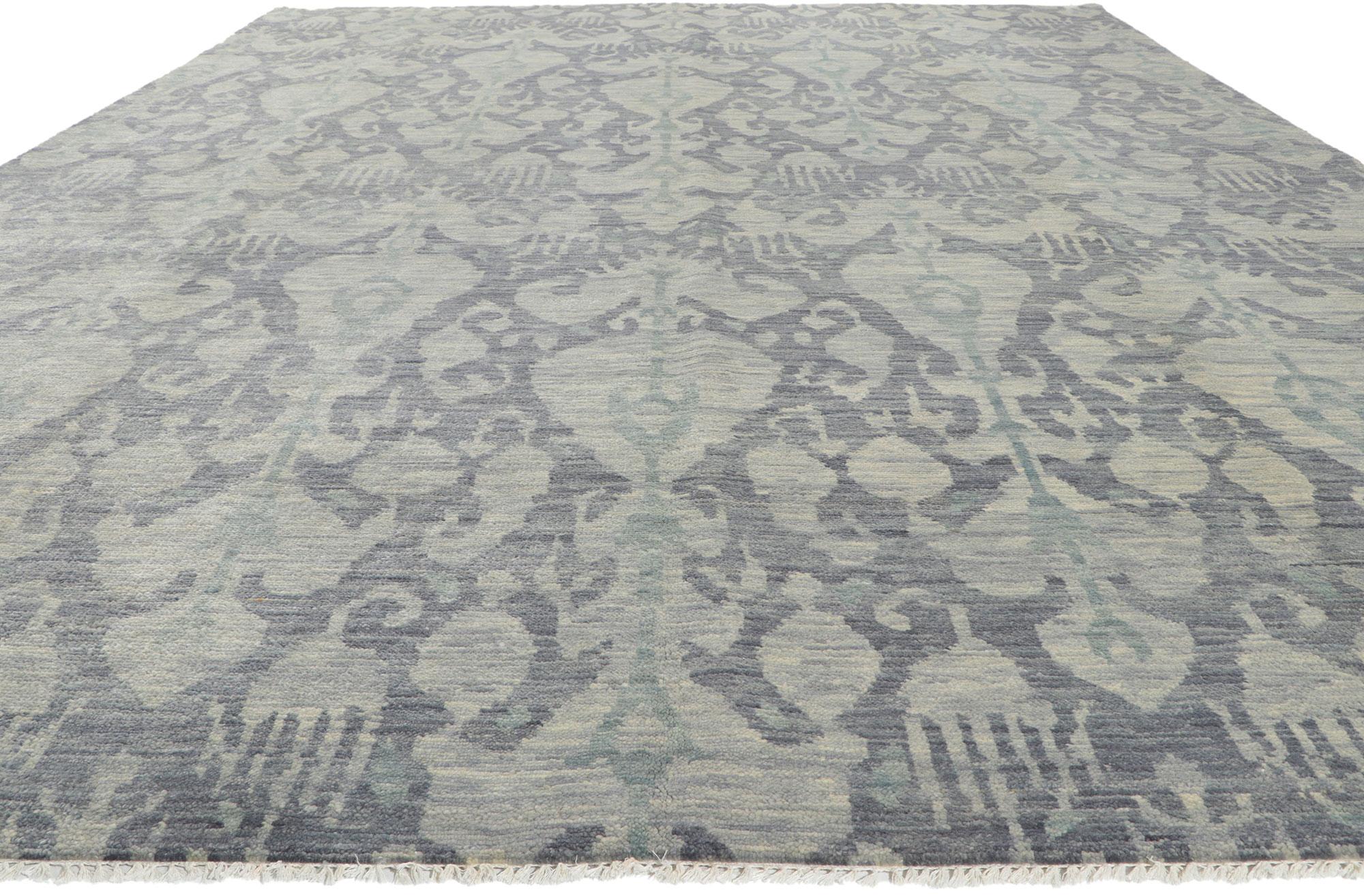 Modern New Transitional Ikat Rug with Gray and Blue Earth-Tone Colors For Sale