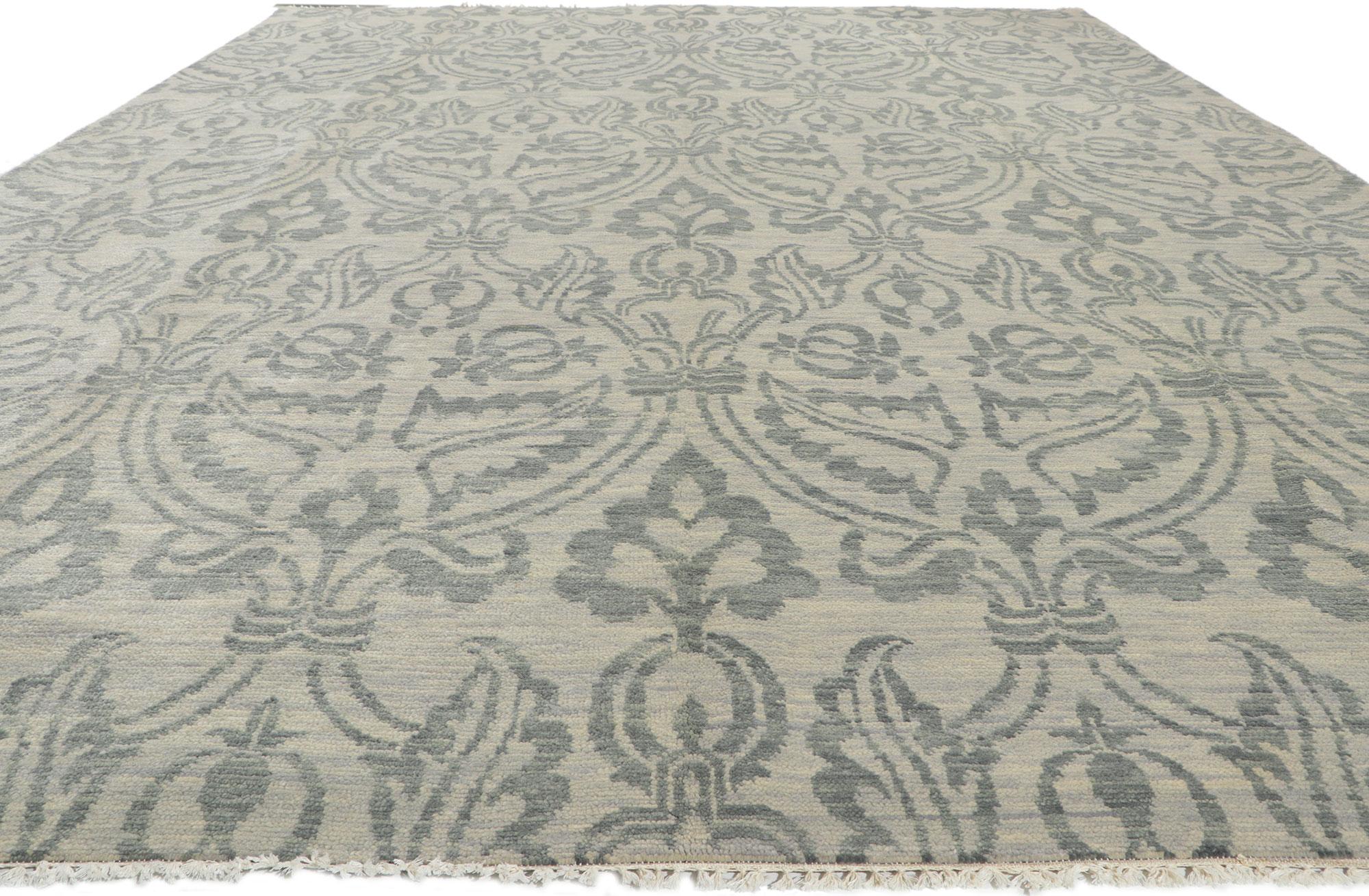 Modern New Transitional Damask Ikat Rug with Blue and Gray Earth-Tone Colors For Sale