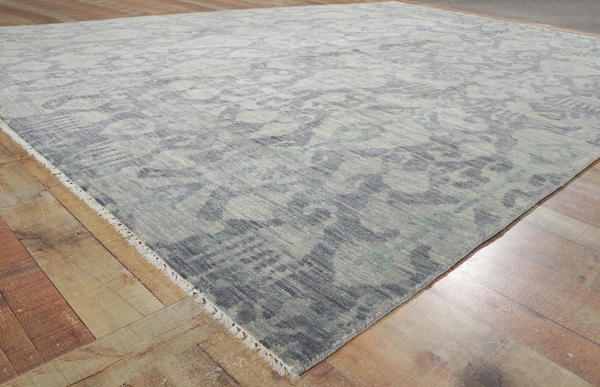 Contemporary New Transitional Ikat Rug with Gray and Blue Earth-Tone Colors For Sale