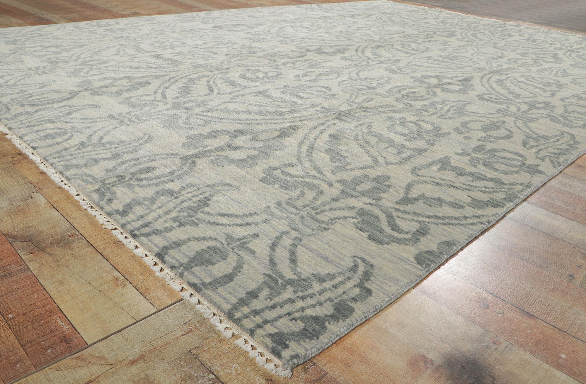 Contemporary New Transitional Damask Ikat Rug with Blue and Gray Earth-Tone Colors For Sale