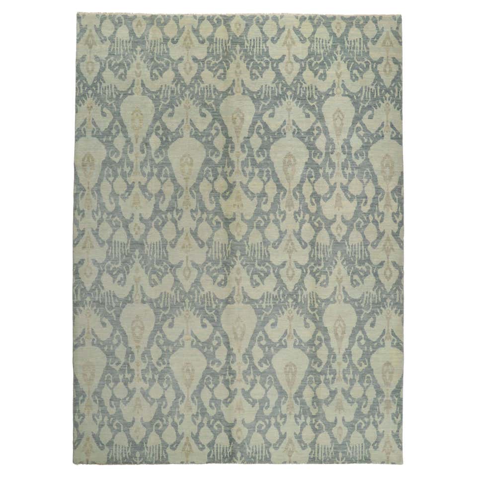 Transitional Grass Cloth Patterned Slate Blue Area Rug with Modern ...