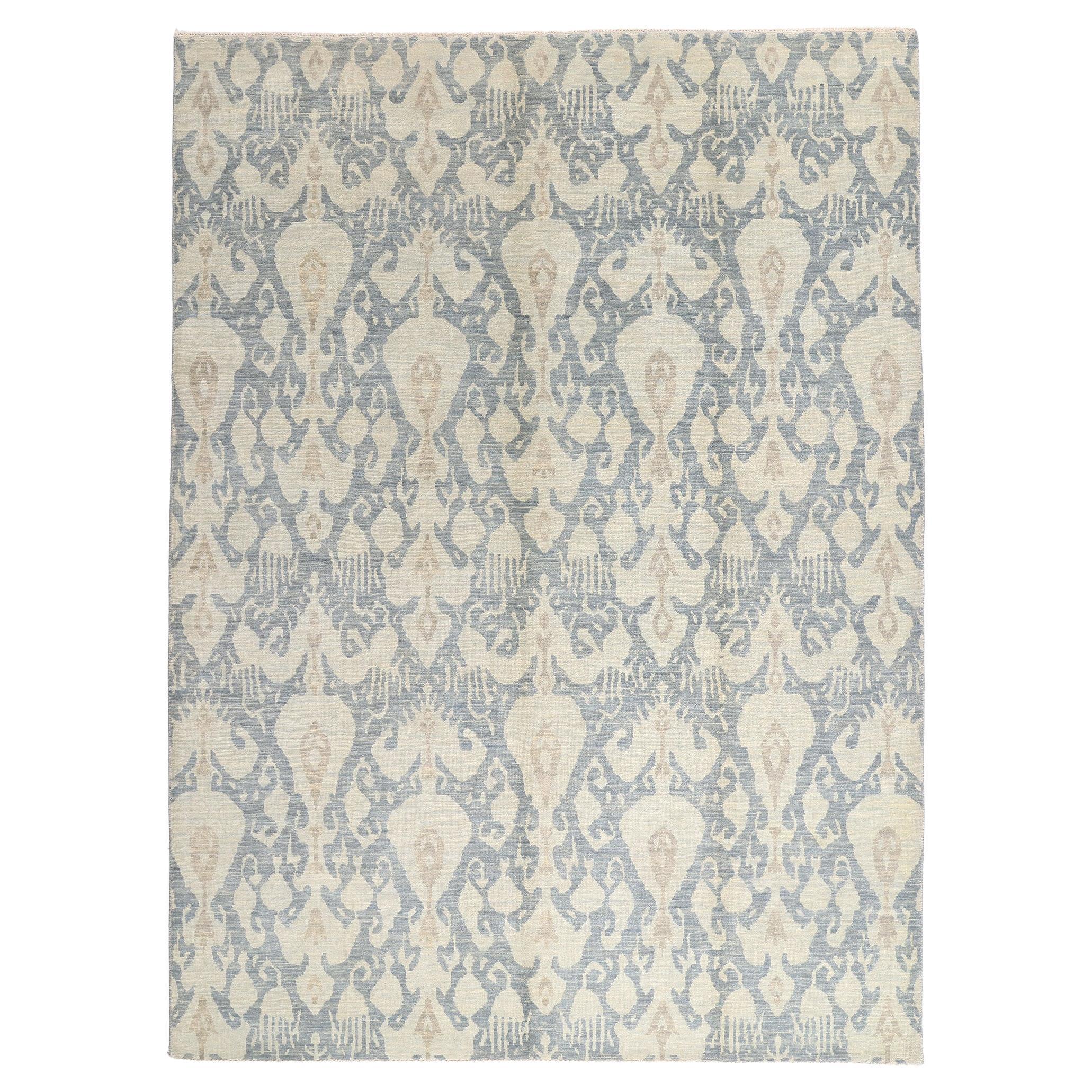 New Transitional Light Blue Ikat Rug with Modern Style For Sale