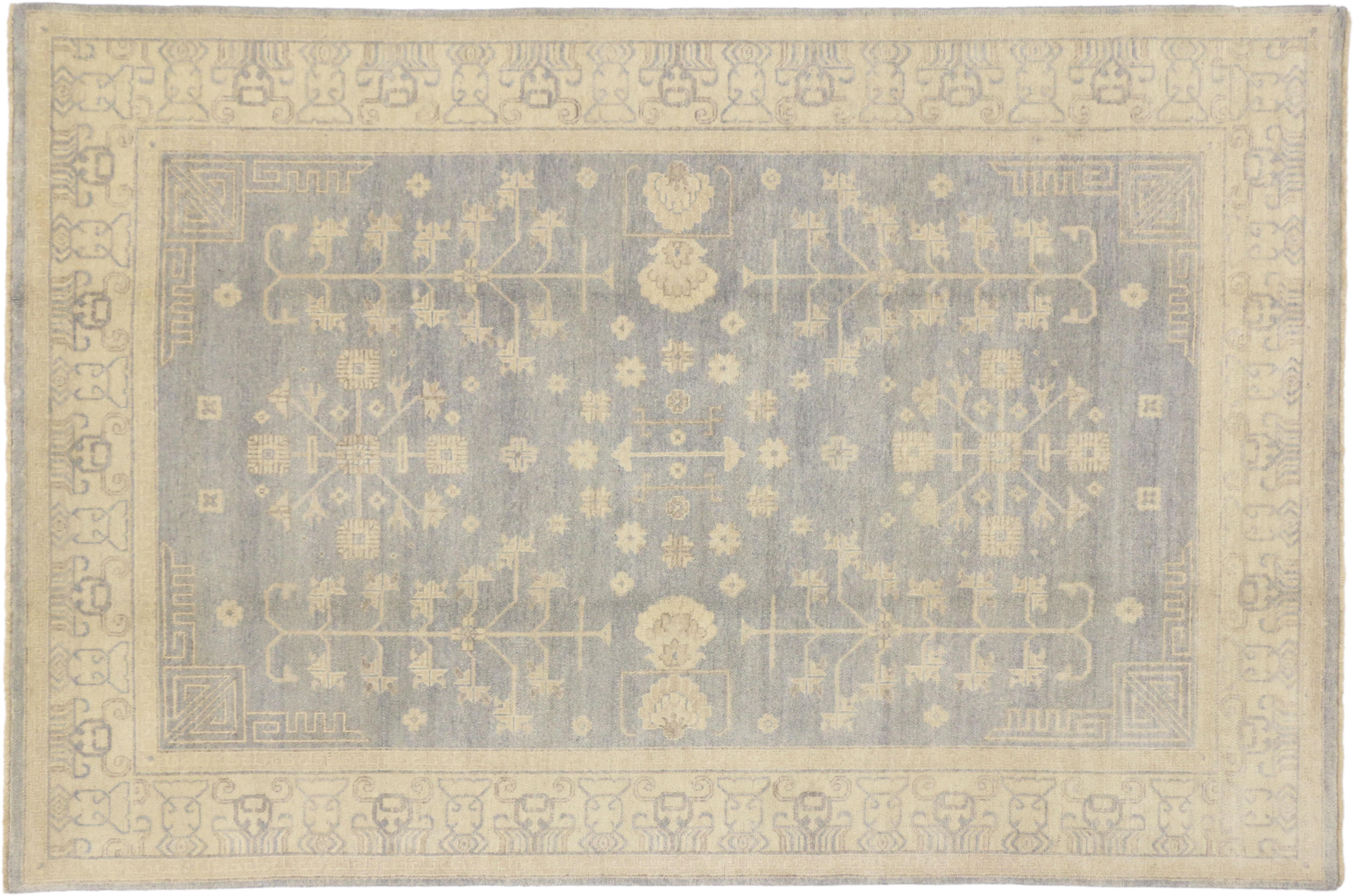 Indian New Transitional Area Rug with Khotan Design and Modern Style