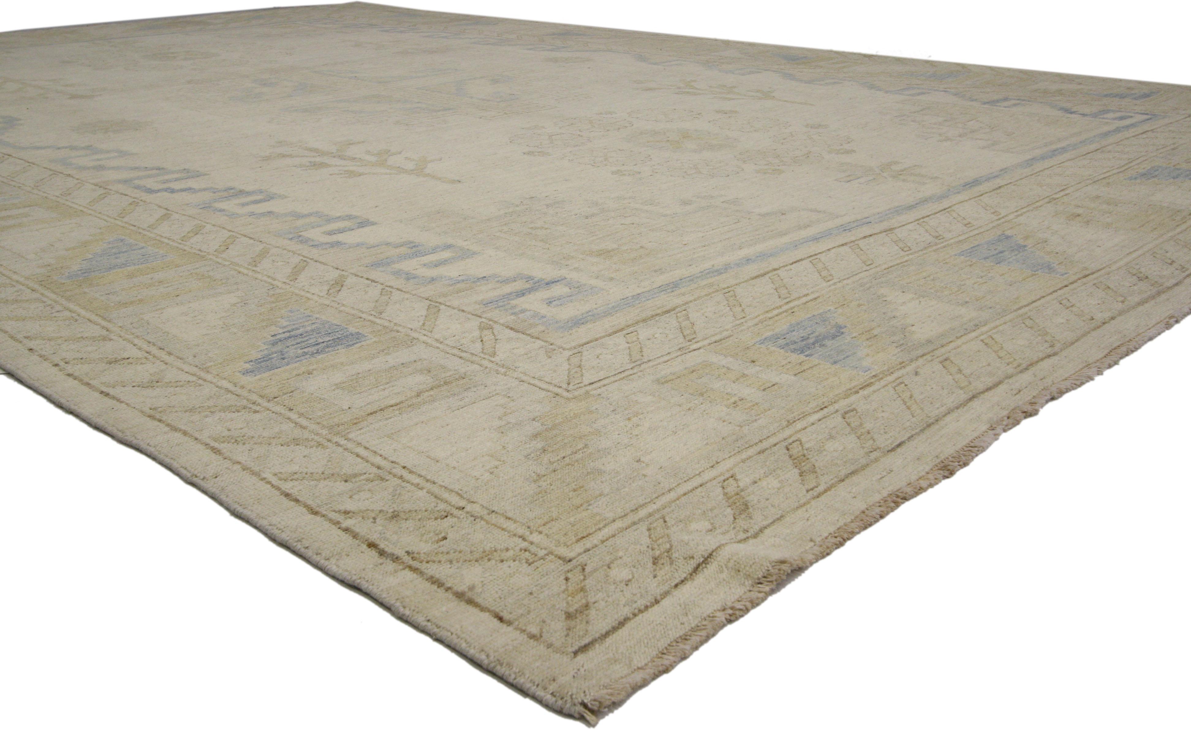 Pakistani New Transitional Area Rug with Khotan Design in Warm, Neutral Colors