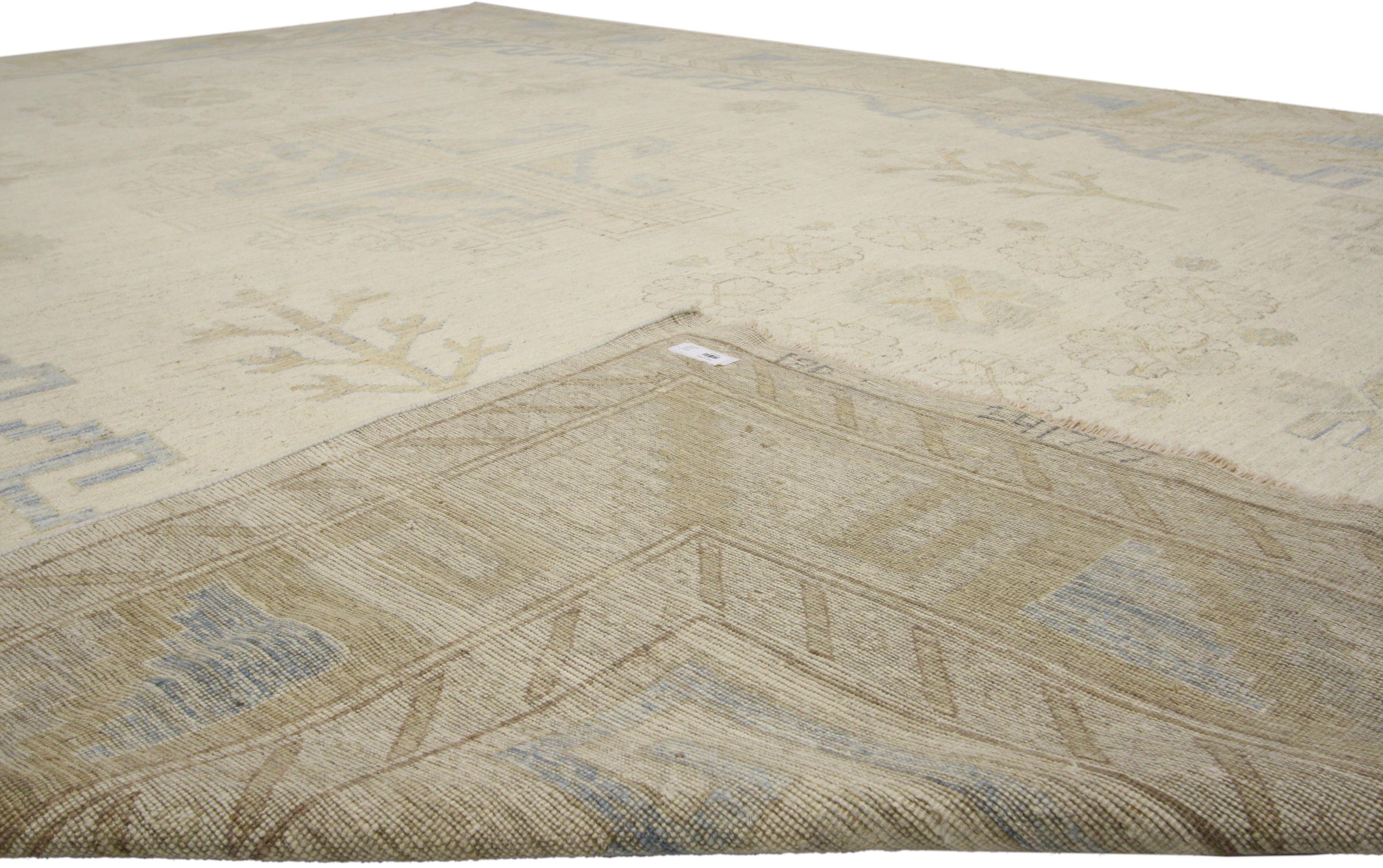 Hand-Knotted New Transitional Area Rug with Khotan Design in Warm, Neutral Colors