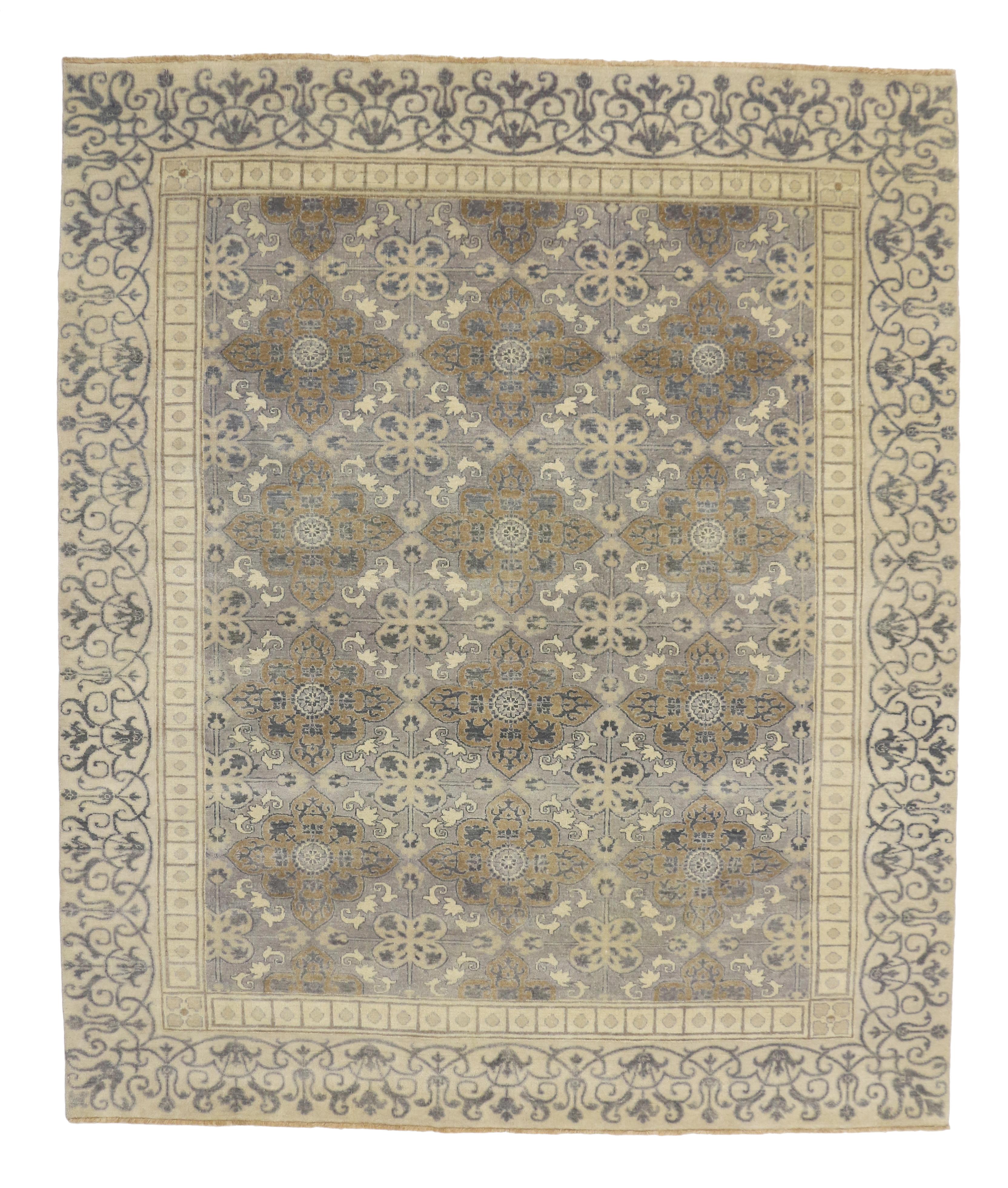 New Transitional Area Rug with Khotan Pattern and Modernist Neoclassic Style In New Condition For Sale In Dallas, TX