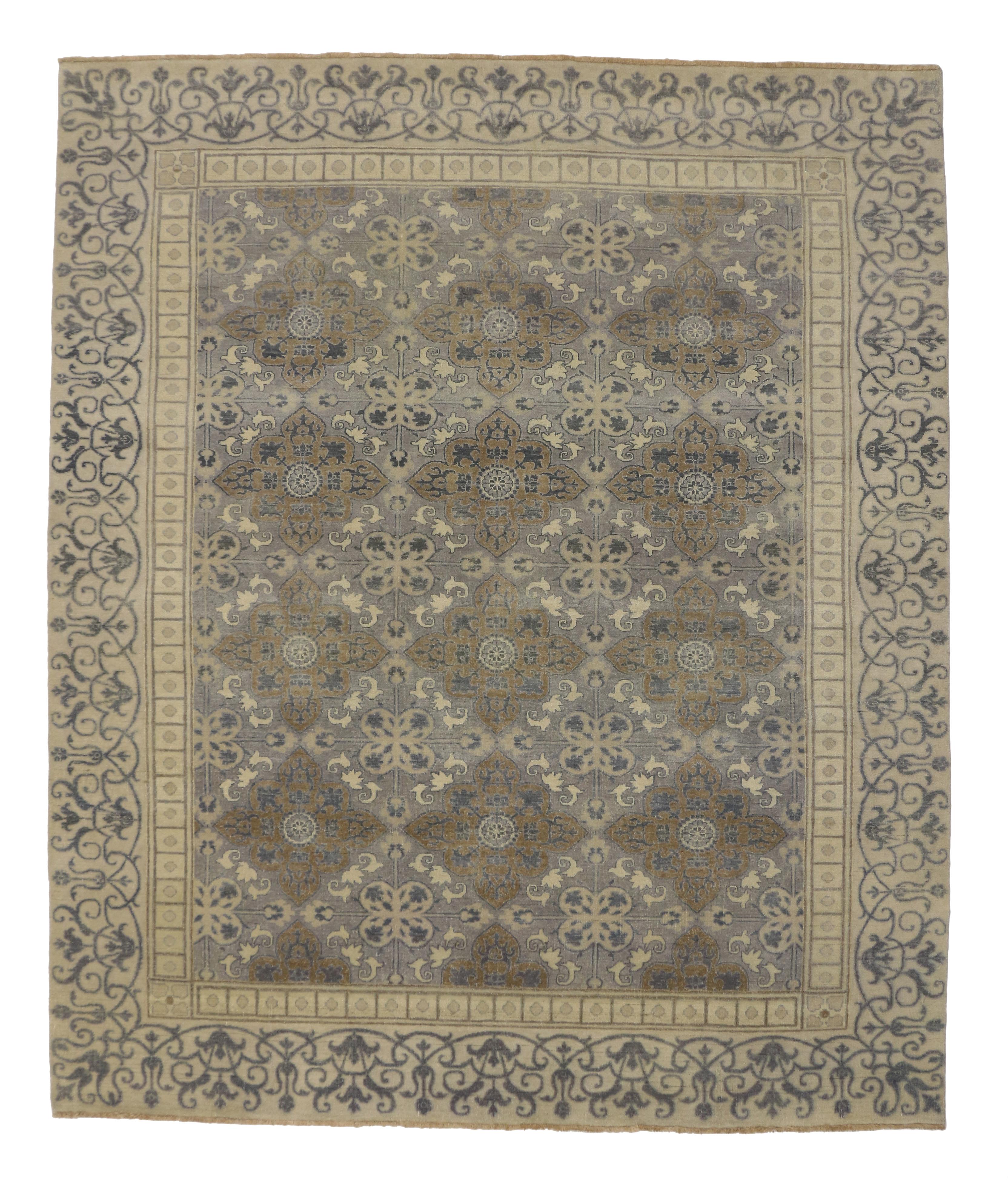 Contemporary New Transitional Area Rug with Khotan Pattern and Modernist Neoclassic Style For Sale