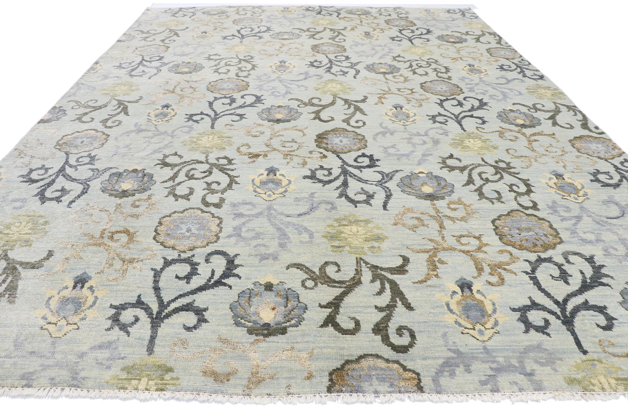 Indian New Transitional Area Rug with Modern Abstract Floral Design  For Sale