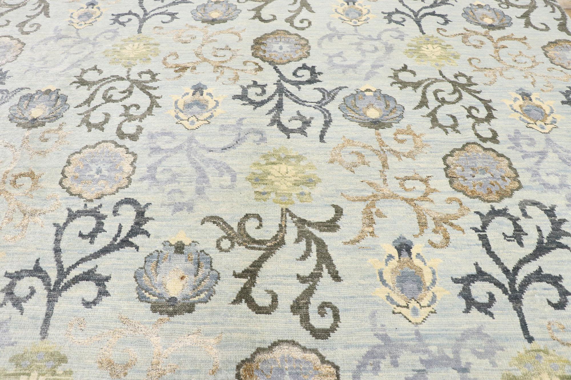 Hand-Knotted New Transitional Area Rug with Modern Abstract Floral Design  For Sale