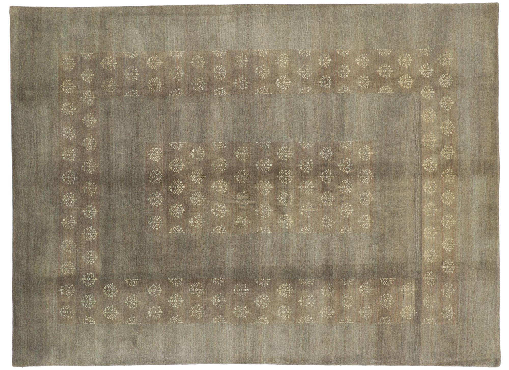 Contemporary New Transitional Area Rug with Neutral Earth-Tone Colors For Sale