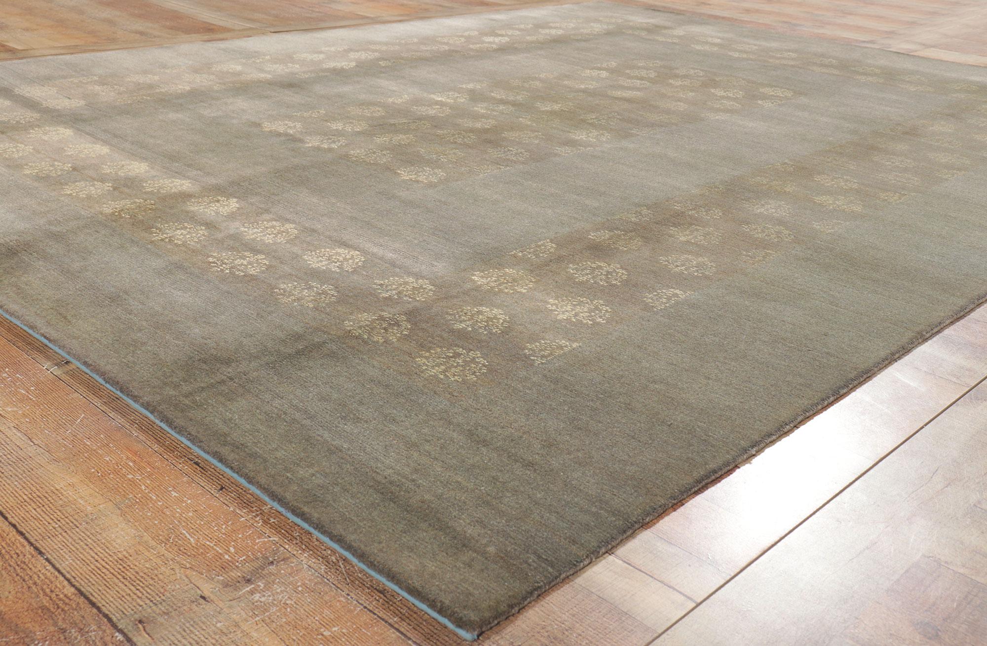 Indian New Transitional Area Rug with Neutral Earth-Tone Colors For Sale