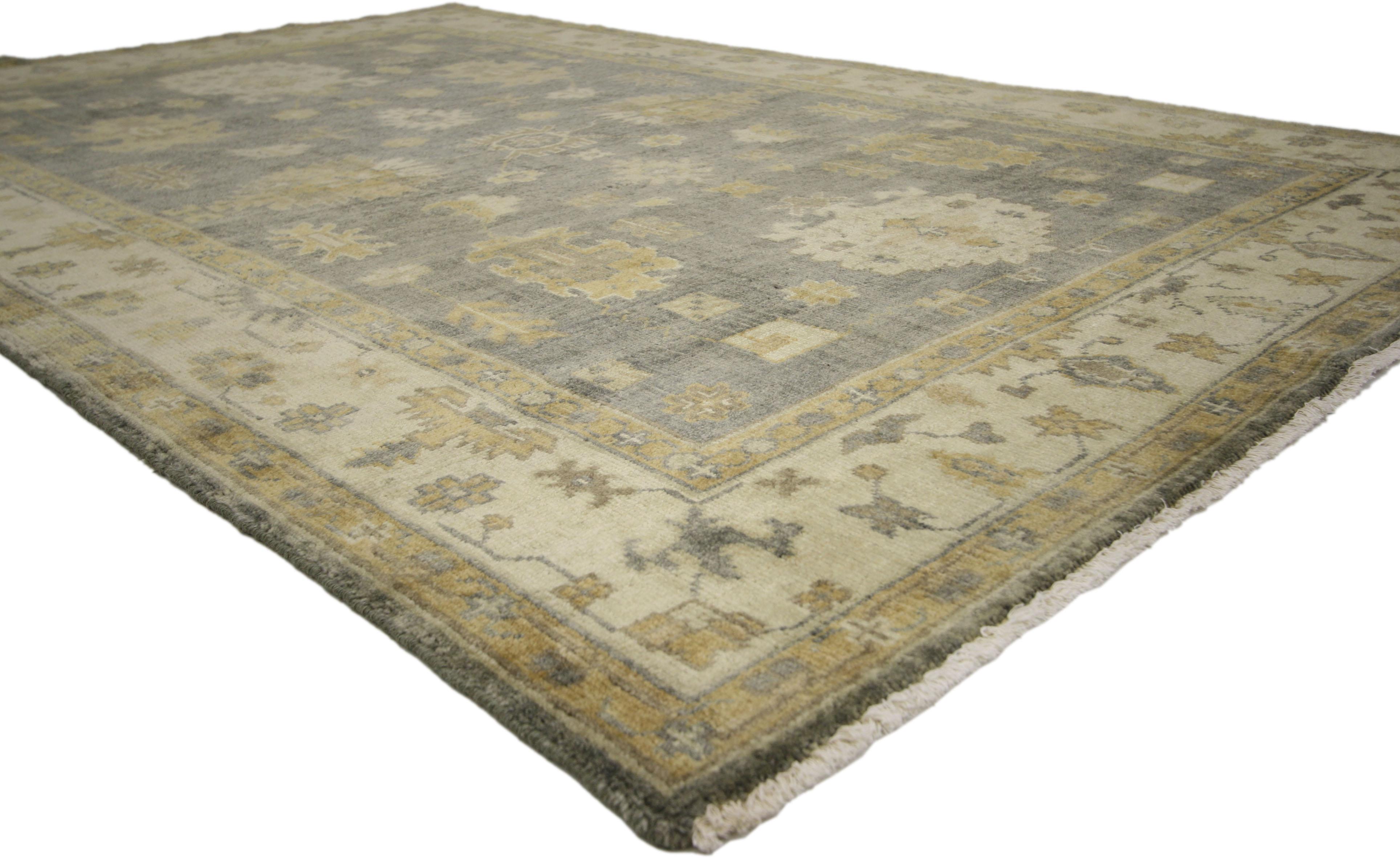 30189 Transitional Area rug with Oushak Design with Luxe style. Warm and inviting combined with the right amount of necessary aesthetic elements, this Oushak style rug charms with ease and stays true to fine craftsmanship and the simplicity of