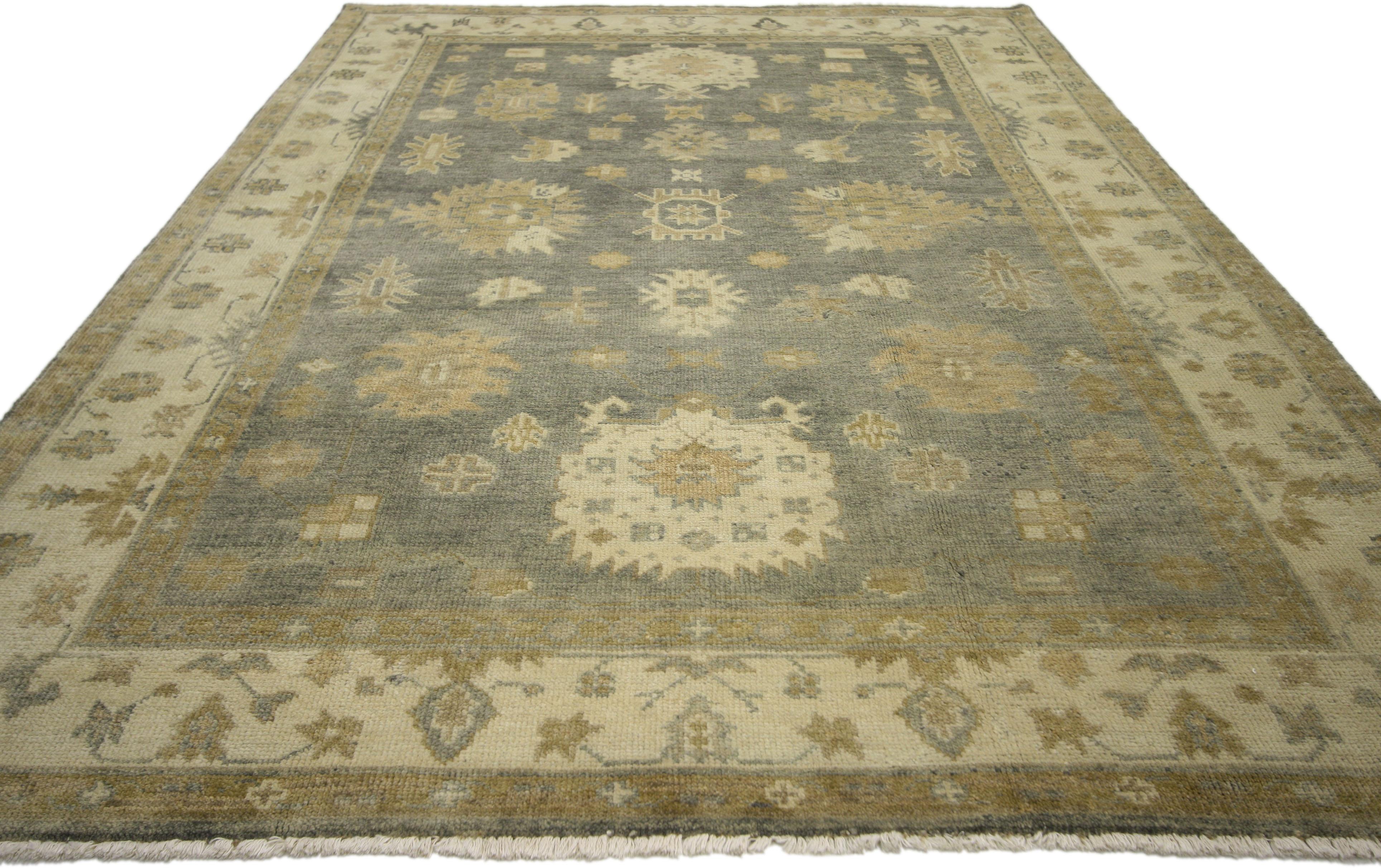Indian New Transitional Area Rug with Oushak Design with Luxe Style For Sale
