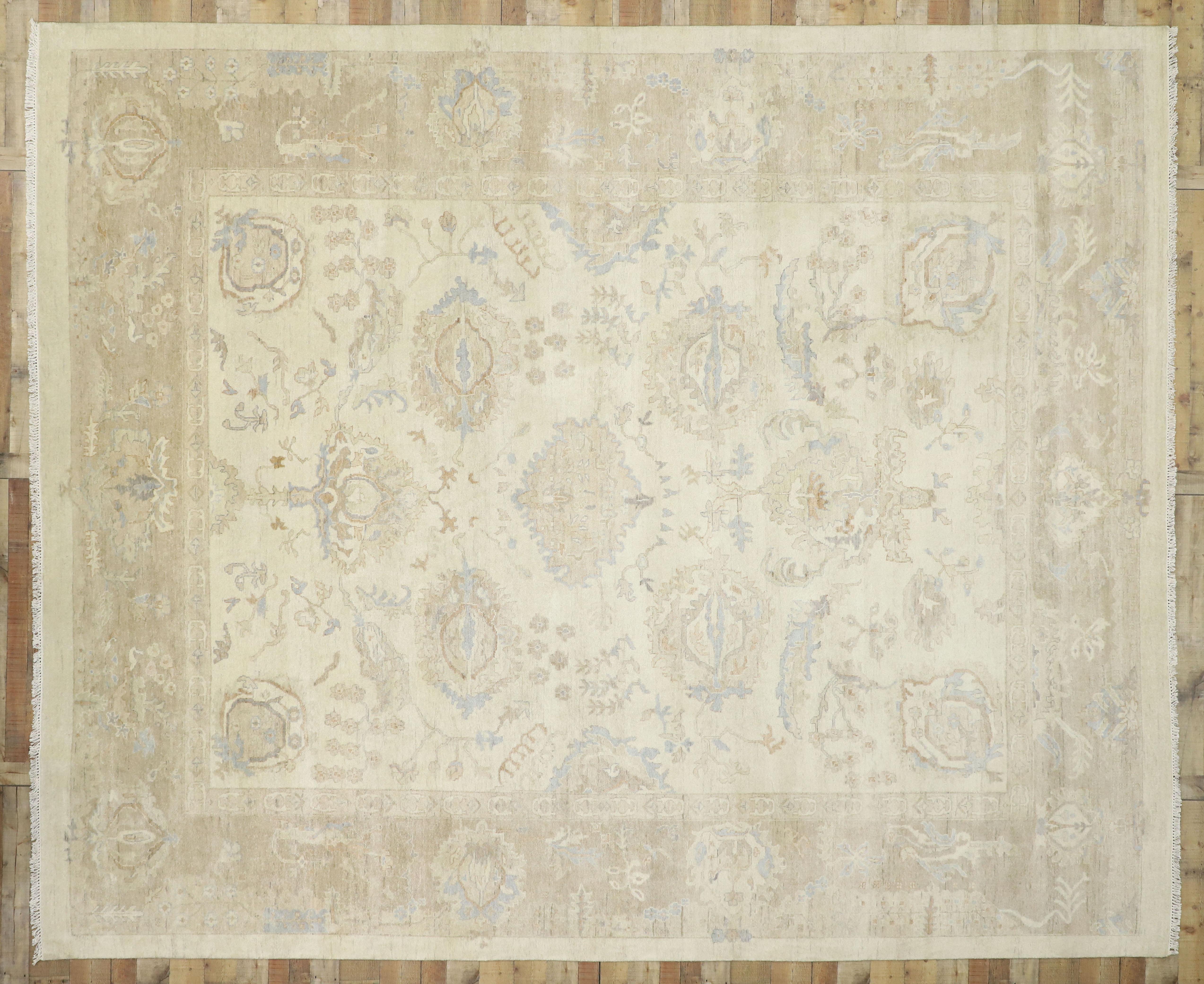 Wool New Contemporary Oushak Area Rug with Relaxed Coastal Cottage Style For Sale