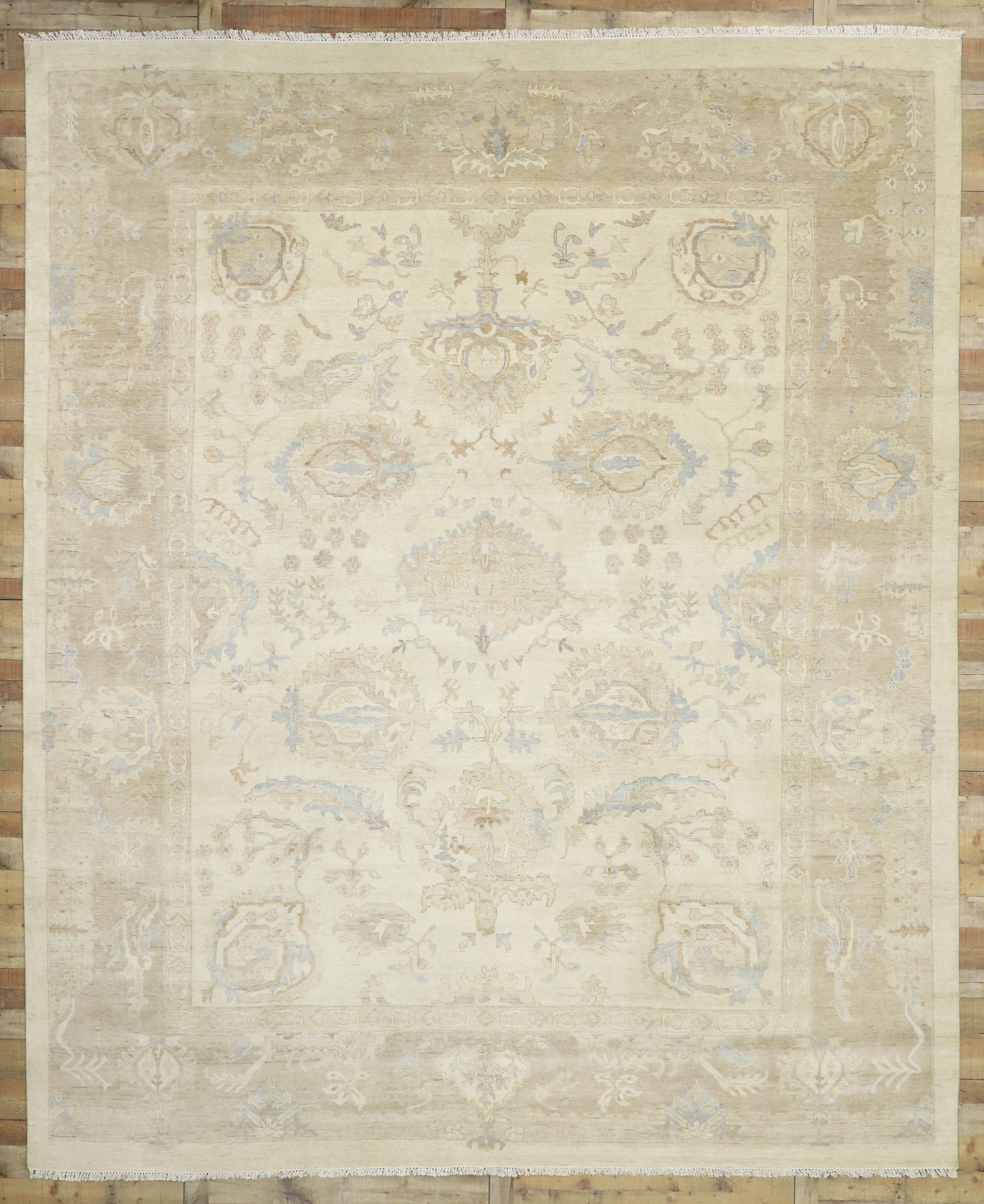 New Contemporary Oushak Area Rug with Relaxed Coastal Cottage Style For Sale 1