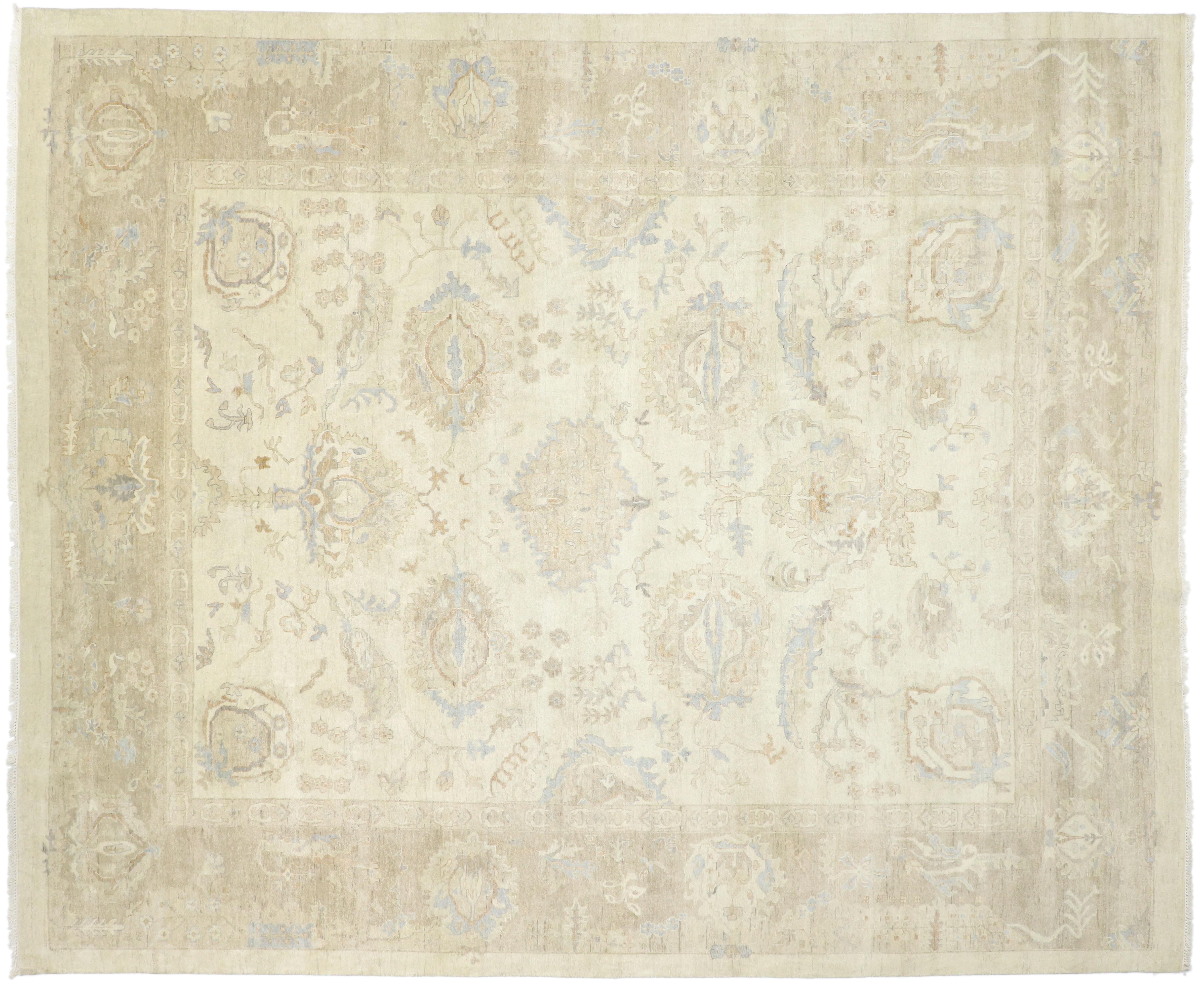 New Contemporary Oushak Area Rug with Relaxed Coastal Cottage Style For Sale 2