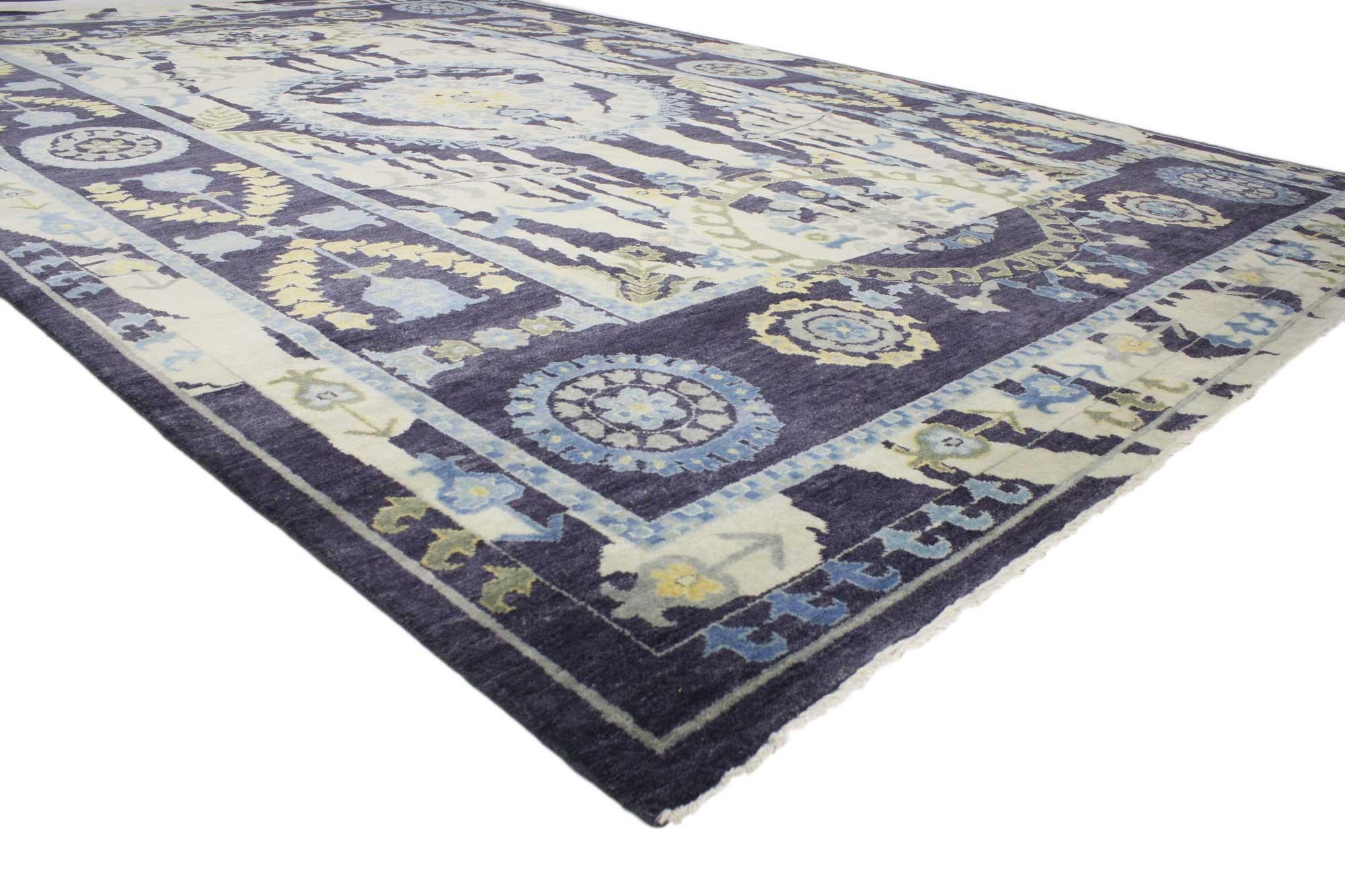 30349 new transitional area rug, 09'07 x 13'10.
With its transitional style, incredible detail and texture, this hand knotted wool transitional area rug is a captivating vision of woven beauty. The eye-catching Suzani design and beautiful blue hues