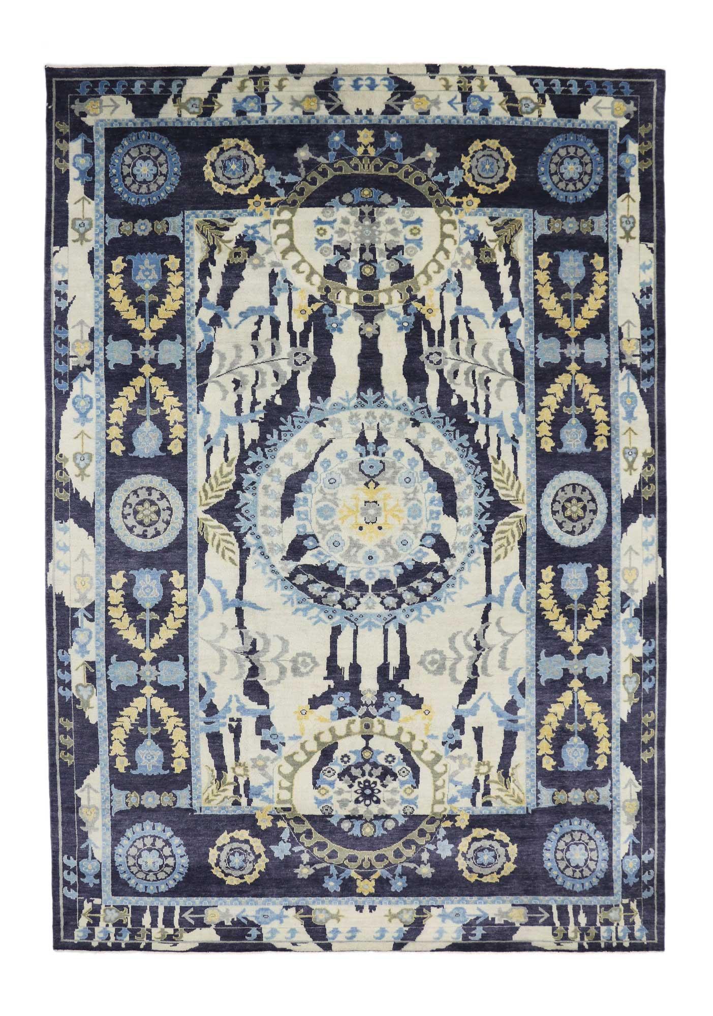 Contemporary New Transitional Area Rug with Suzani Design For Sale