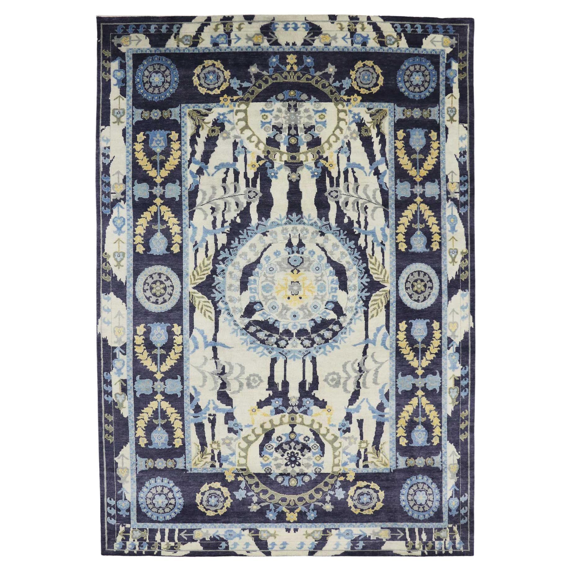 New Contemporary Moonlit Dusk Modern Ikat Rug, 09'07 x 13'10 For Sale