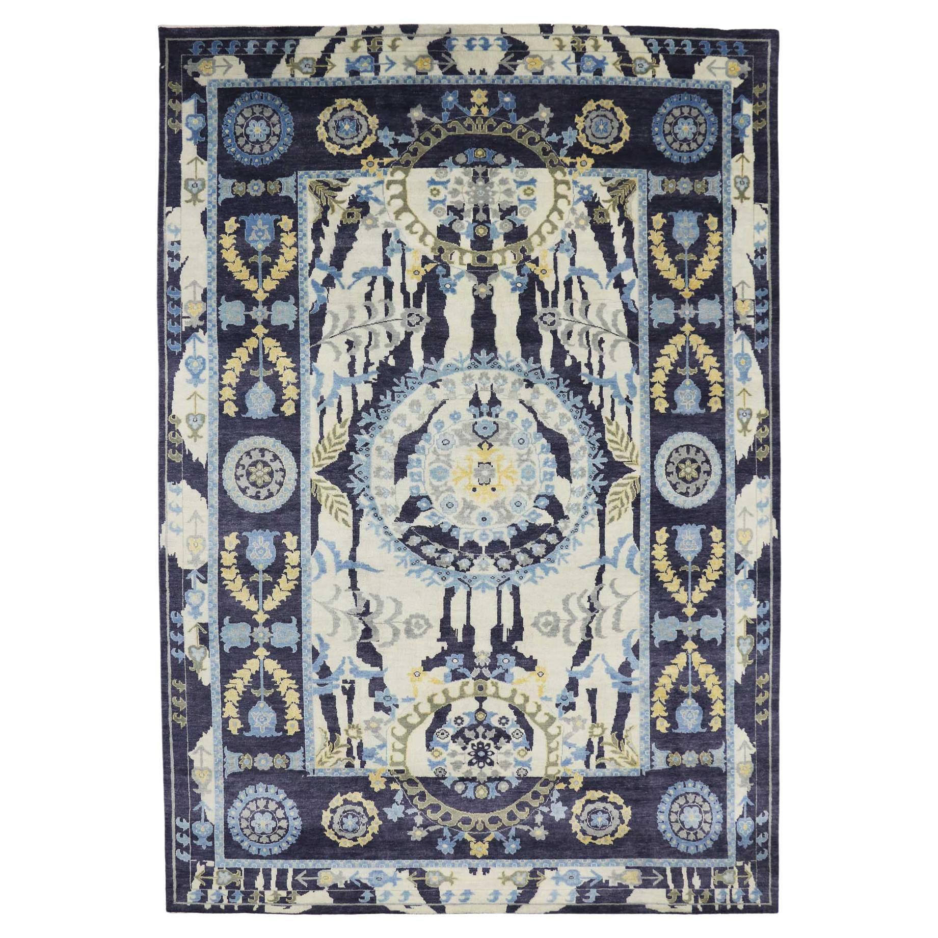 New Transitional Area Rug with Suzani Design