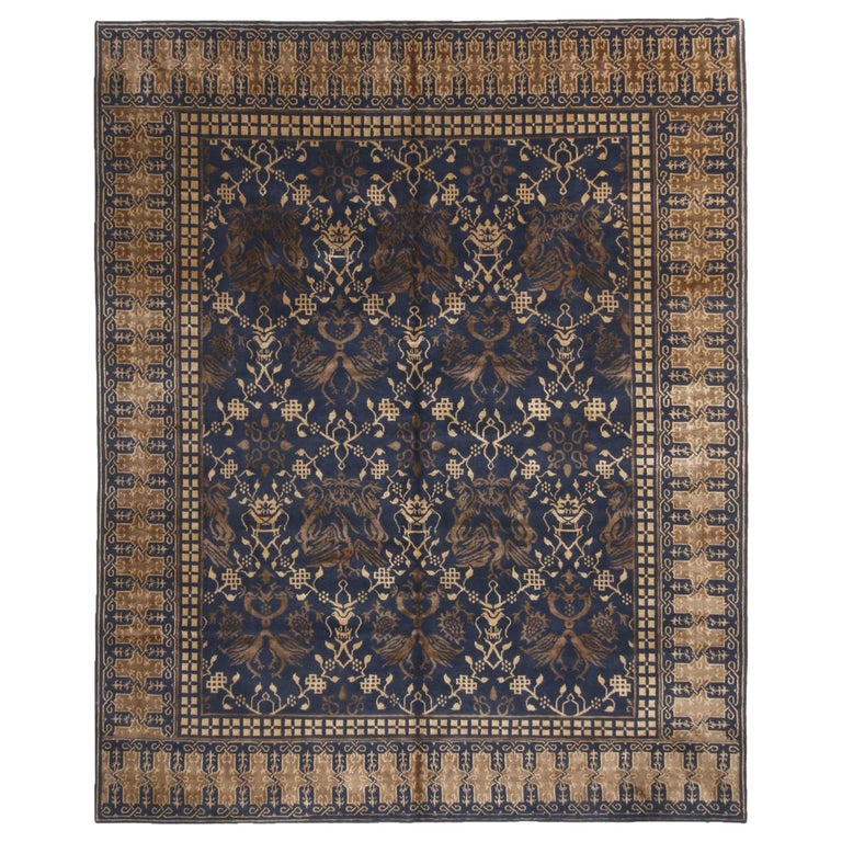 New Transitional Blue and Beige Wool Rug with Dragon Motifs Floral For Sale  at 1stDibs