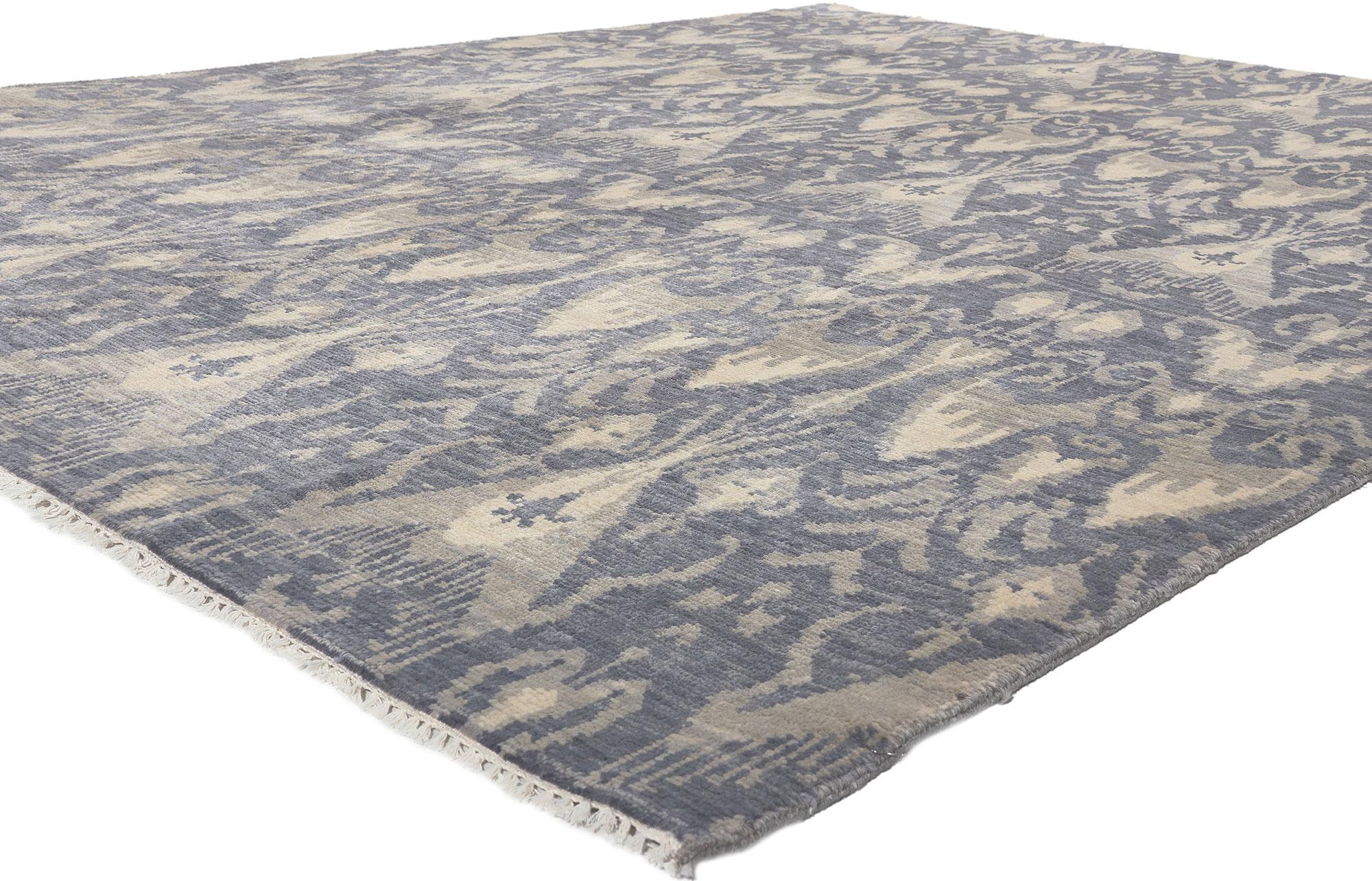 30274 Transitional Ikat Rug, 07'10 x 10'02.
Global chic meets modern boho in this hand knotted wool Ikat rug from India. The eye-catching ikat design and earthy colorway woven into this piece work together creating a classic look with a modern vibe.