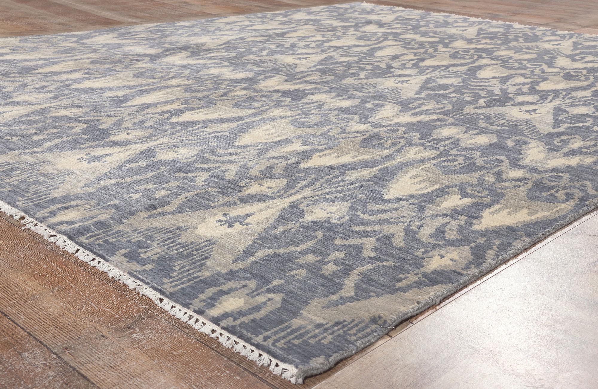 Contemporary Transitional Ikat Area Rug, Global Chic Meets Modern Boho For Sale
