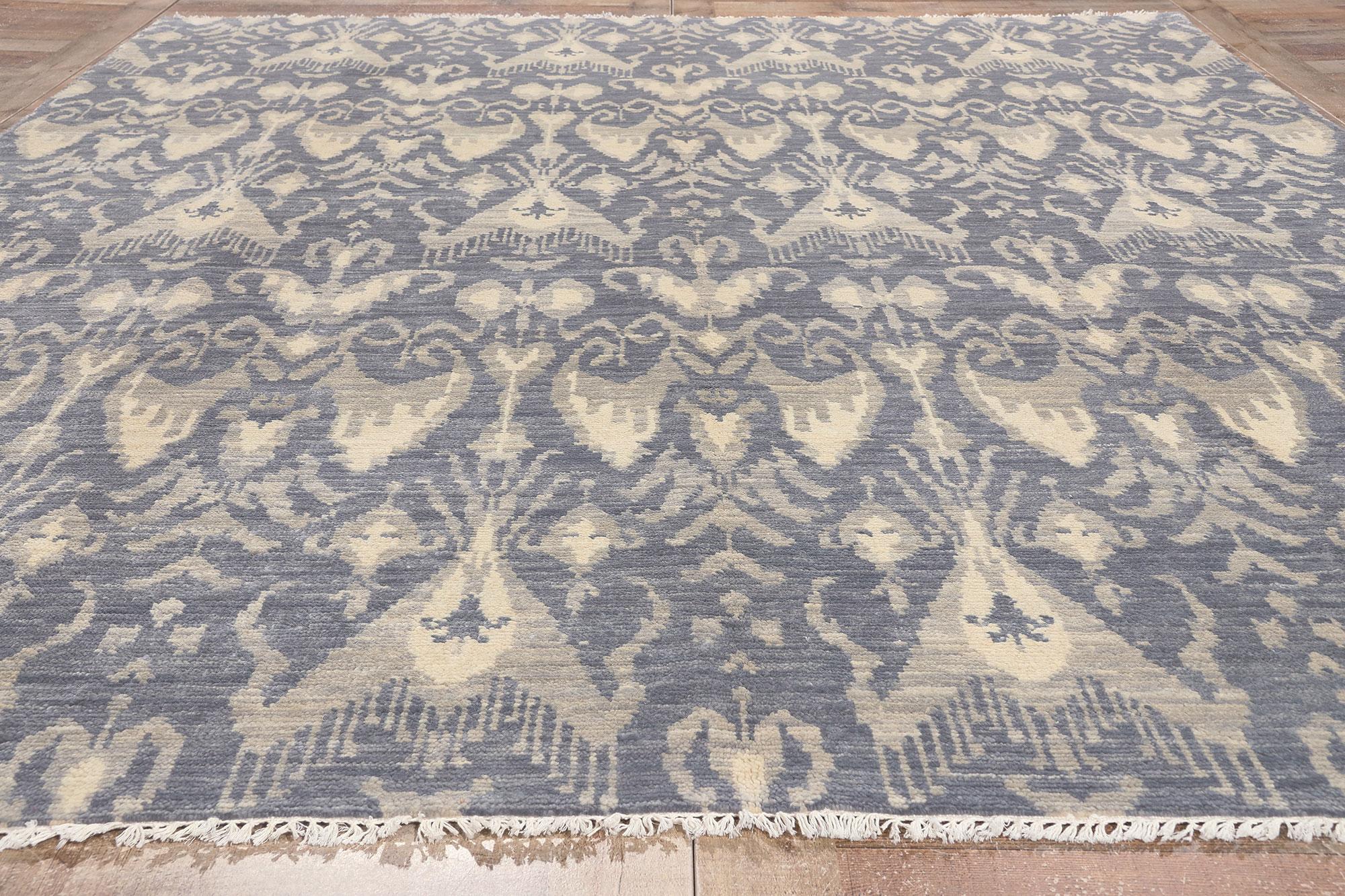 Wool Transitional Ikat Area Rug, Global Chic Meets Modern Boho For Sale