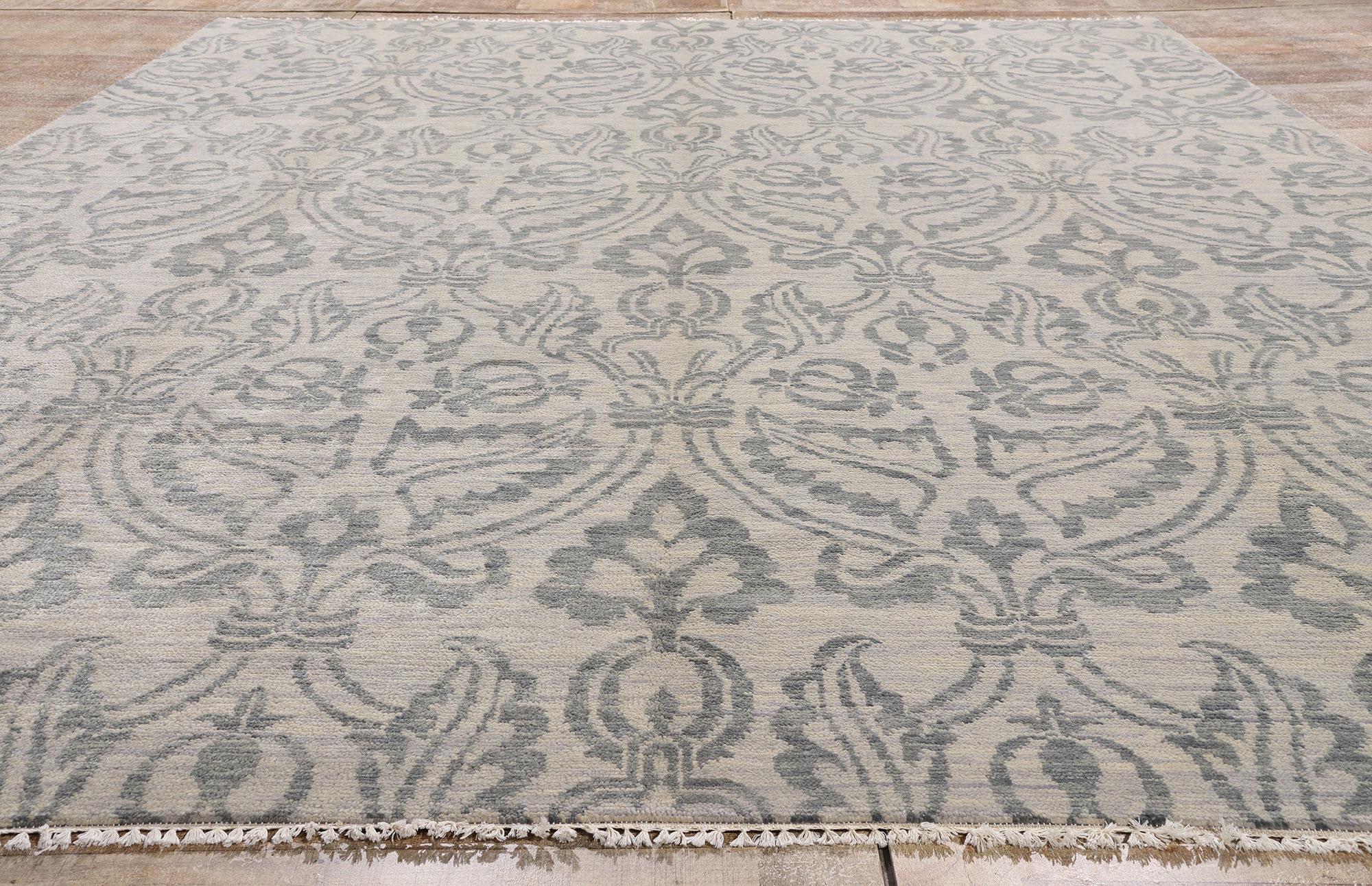 New Transitional Blue Gray Damask Ikat Rug with Modern Style For Sale 2