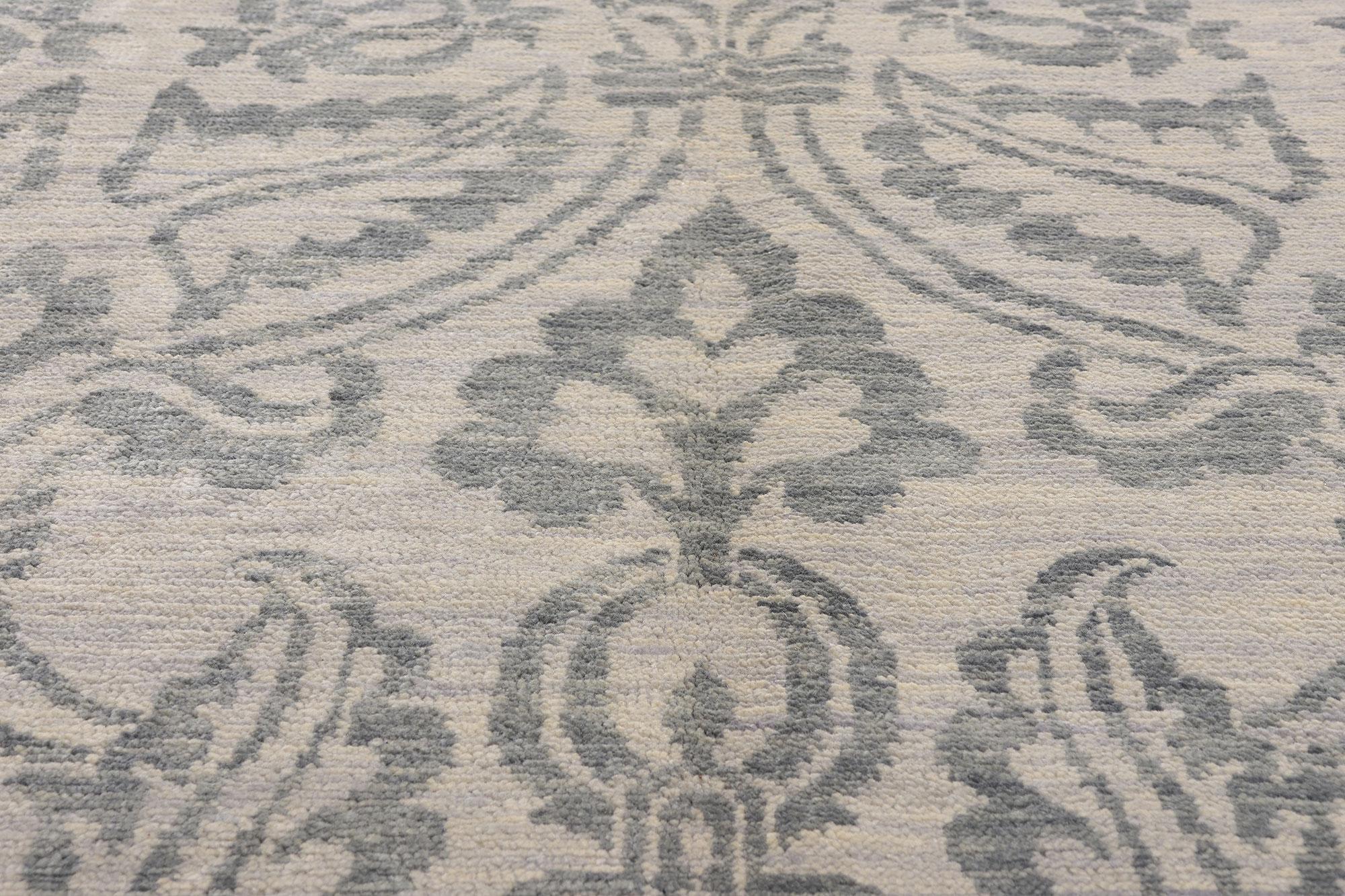 New Transitional Blue Gray Damask Ikat Rug with Modern Style In New Condition For Sale In Dallas, TX