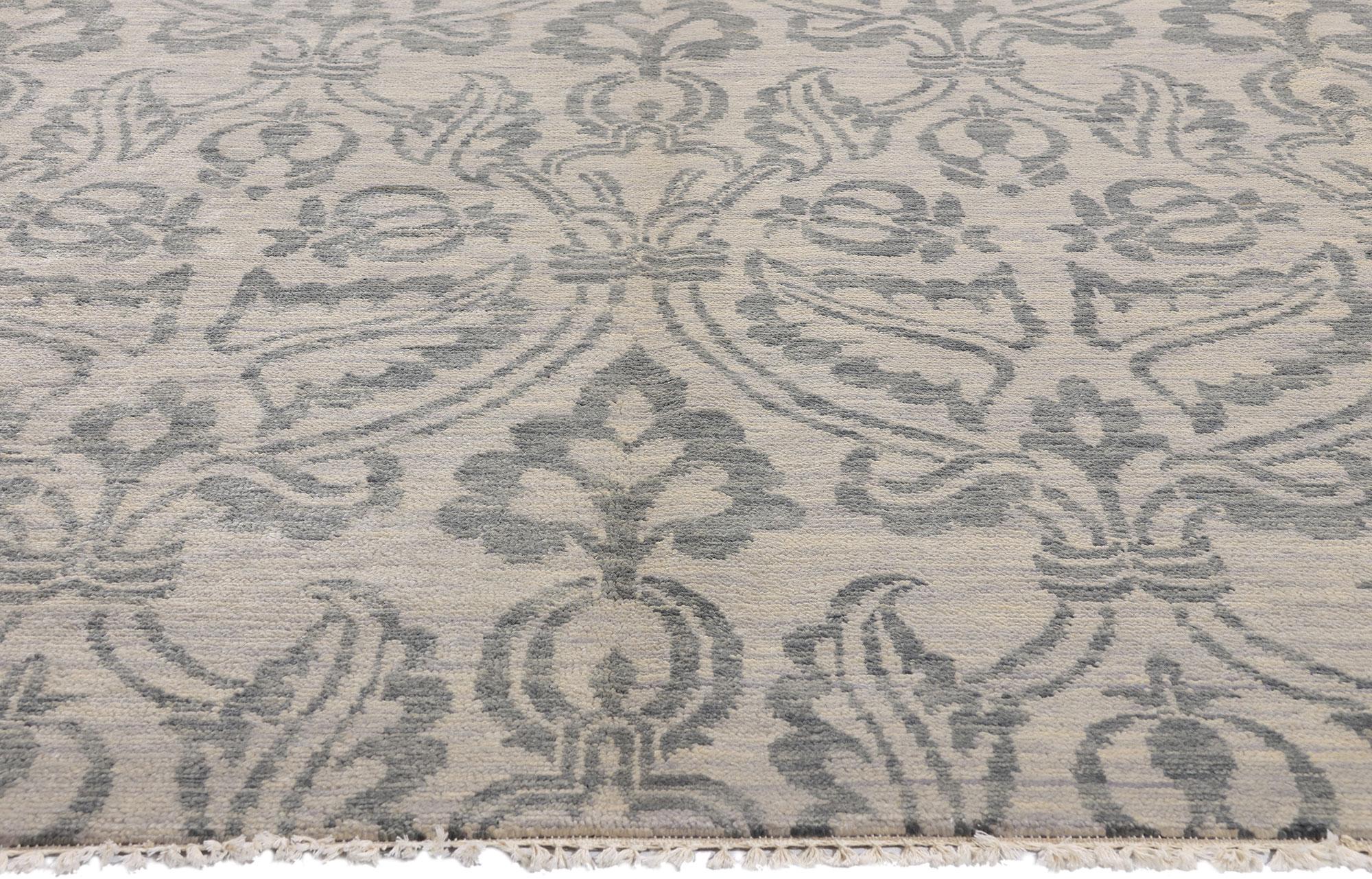 Hand-Knotted New Transitional Blue Gray Damask Ikat Rug with Modern Style For Sale