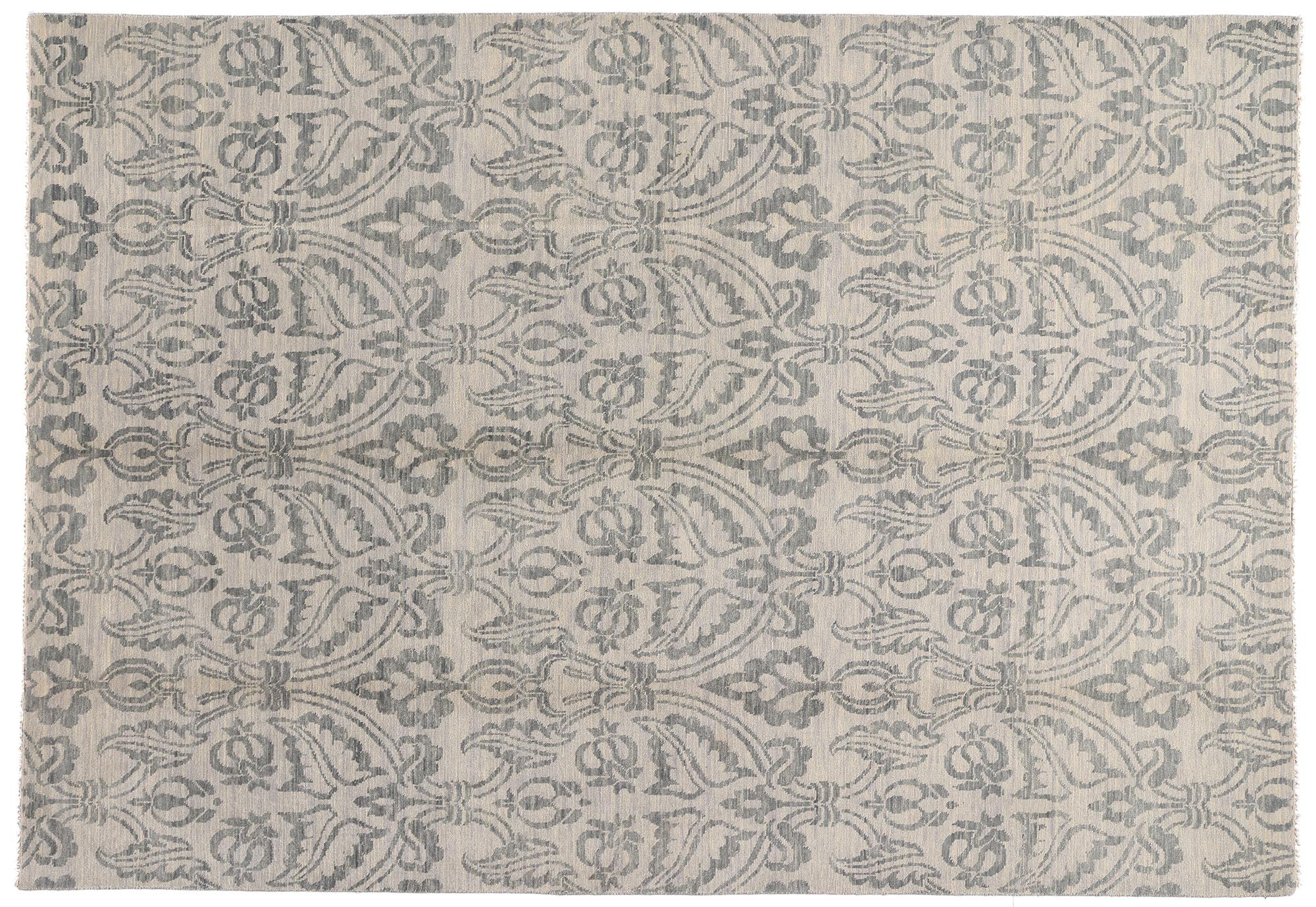New Transitional Blue Gray Damask Ikat Rug with Modern Style For Sale 4