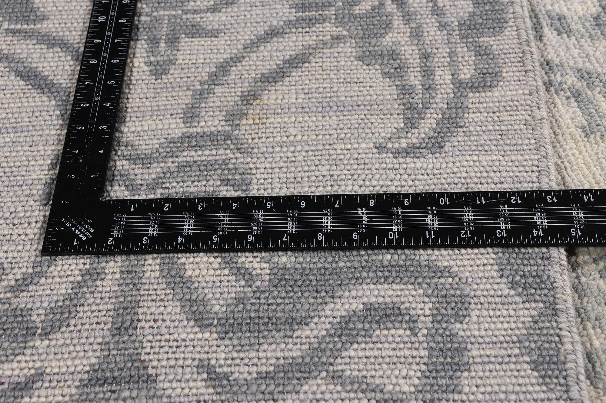 Wool New Transitional Blue Gray Damask Ikat Rug with Modern Style For Sale