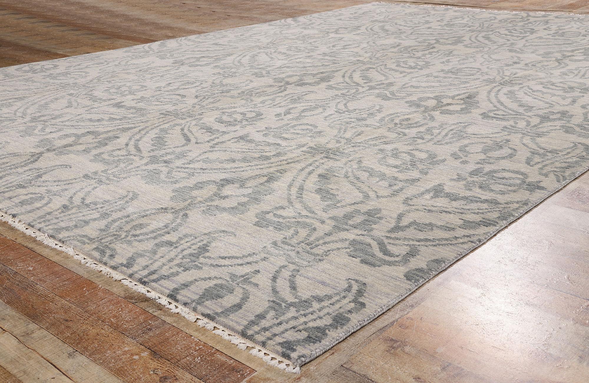 New Transitional Blue Gray Damask Ikat Rug with Modern Style For Sale 1